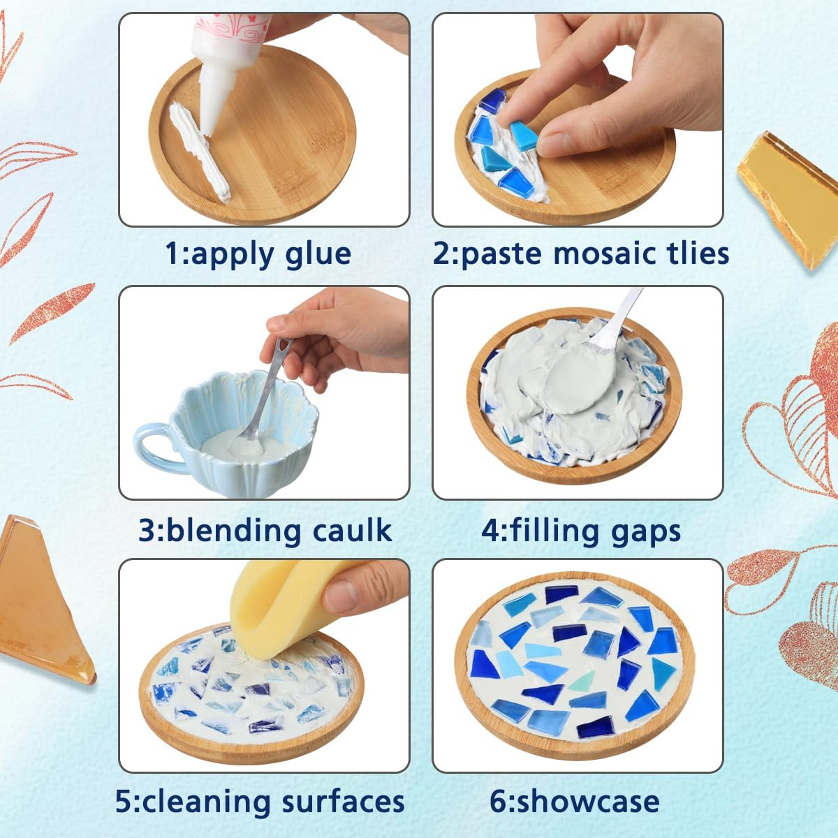 1.1 Lb Irregular Mosaic Tiles for Crafts Bulk Broken Tile Pieces Mixed Shapes Stained Scraps Adults Beginners DIY Coaster Making Supplies Hobbies Vases Pink Series - Blue image number 2