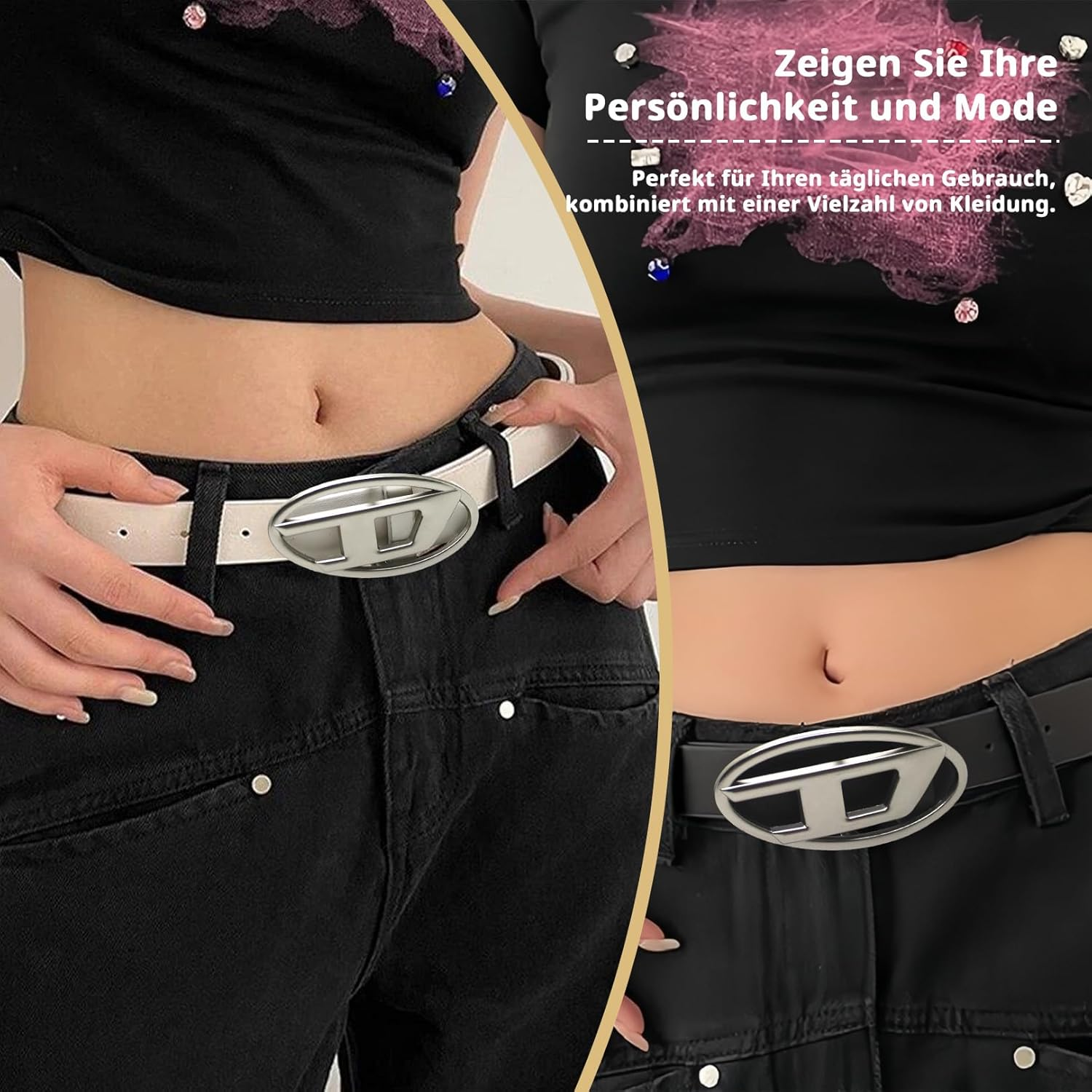 AHEJIOO Y2K Style with Oval D Buckle, Y2K Accessories, Vintage Gothic Punk D and Star Buckle Belt for Men and Women, Stylish Waistband for Jeans and Trousers, Ideal for Office and Leisure image number 4
