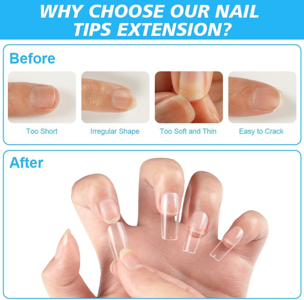 BUTBU 600 Pieces Square False Nails, 12 Sizes Transparent Nail Tips, Short Nail Tips, Gel Nail Tips Full Coverage for Salons Nails, DIY Manicure - Short Square Nail image number 6