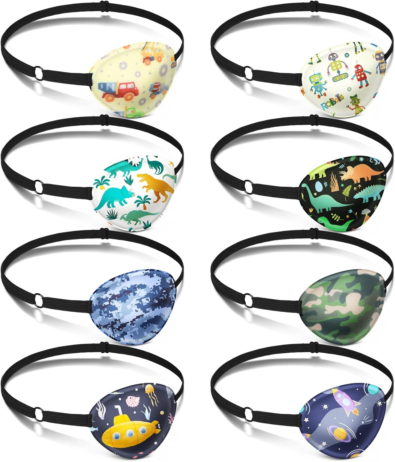 8 Pcs Eye Patches for Kids Adjustable Single Eye Patch Reusable Cute Girls Eye Patch with Elastic Strap for Lazy Eye Either Eye Left or Right Eyepatch, Unicorn Mermaid Rainbow Various Patterns