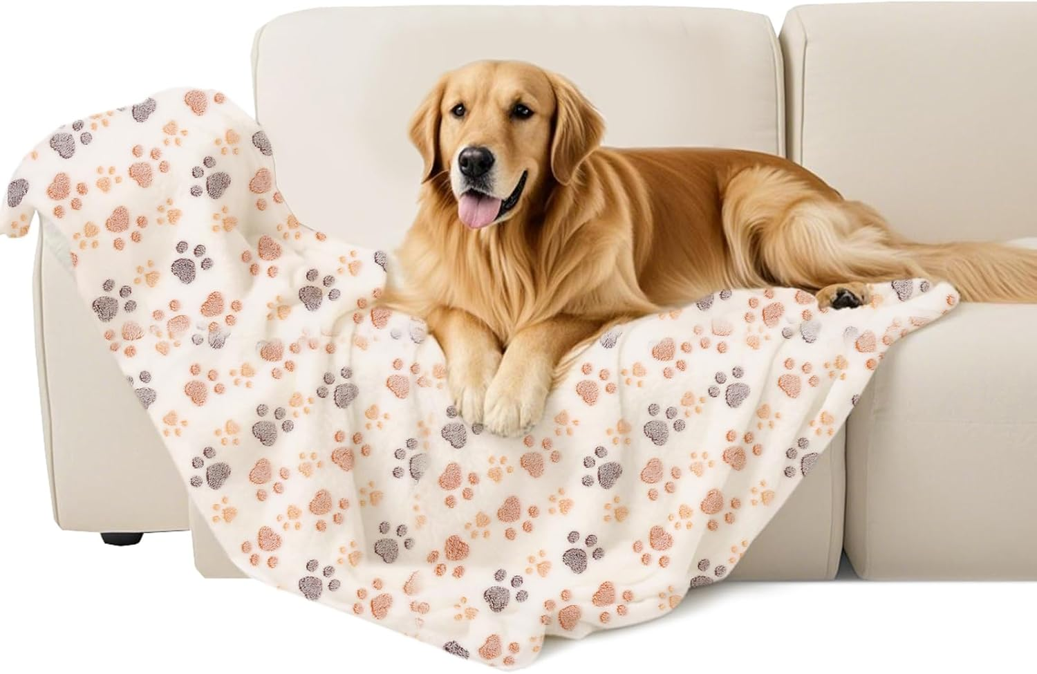 Dog Blanket Warm Sleeping Mat, Soft Coral Fleece Pet Blanket, Cute Paw Print Cat Blanket Dog Accessories for Bed Couch Sofa (White, Medium (30"X20")) image number 5