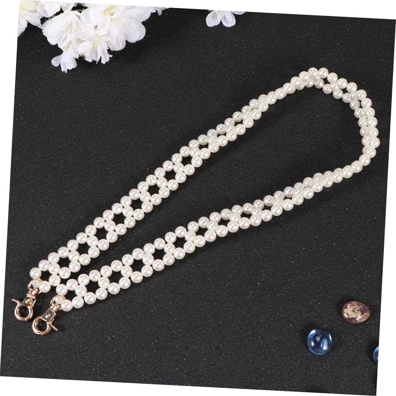 Angoily Double Row Pearl Bag Chain Replacement Strap Handbag Chain for Women Stylish Detachable Accessory for Crossbody Shoulder Bags for DIY Upgrading Your Purse image number 3