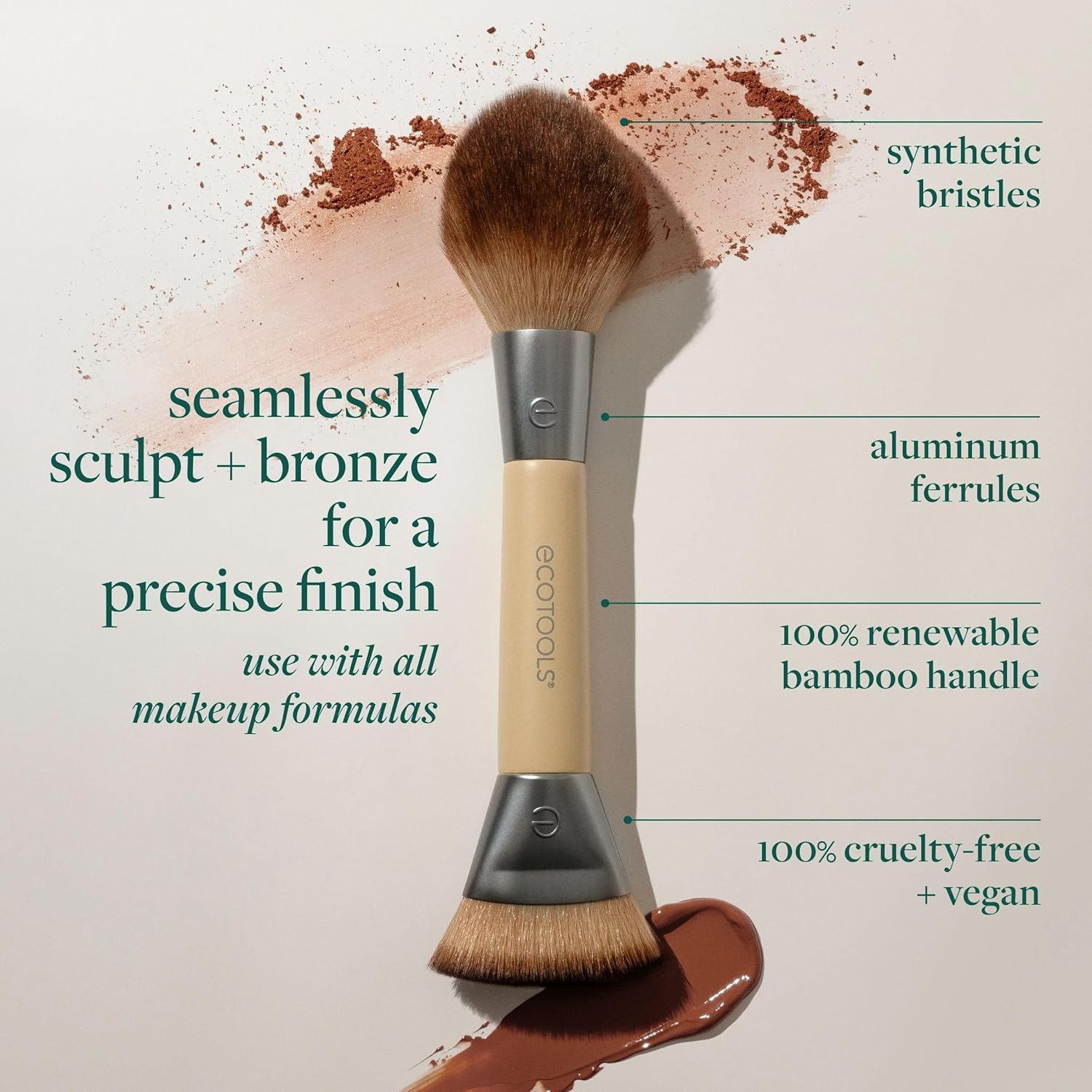 Ecotools Sculpt + Bronze Dual-Ended Makeup Brush, Fluffy Bronzer & Dense Contour Brush for Liquid, Cream & Powder Face Makeup, Travel-Friendly, Vegan & Cruelty-Free, Eco-Friendly Handle, 1 Count image number 5