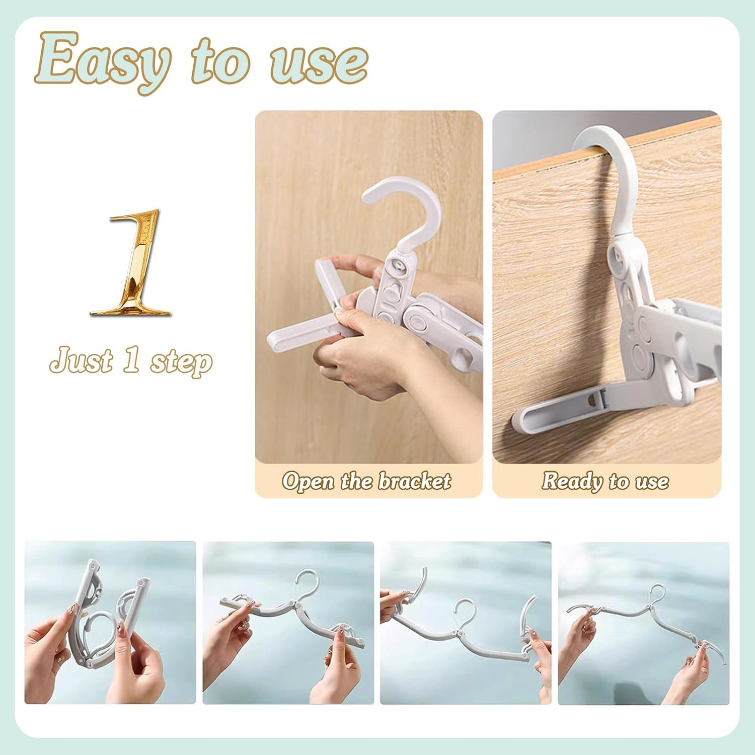 ELE DEPI Portable Folding Drying Rack with 5 Travel Hangers Foldable,Collapsible Clothes Drying Rack with 5 Holes,Foldable Hangers for Traveling,Dorm,Cruise and Laundry.(1+5) - 2 Pack image number 6