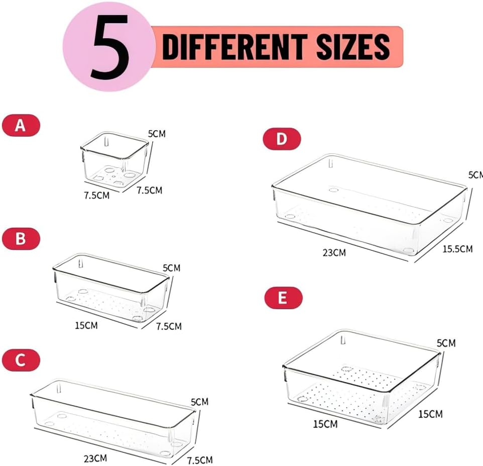 Clear Drawer Organizers 10Pcs,Plastic Versatile Bathroom and Vanity Drawer Organizer Trays,Tool Drawer Organizers Storage Bins for Makeup,Bedroom,Kitchen Gadgets Utensils and Office (10) image number 3