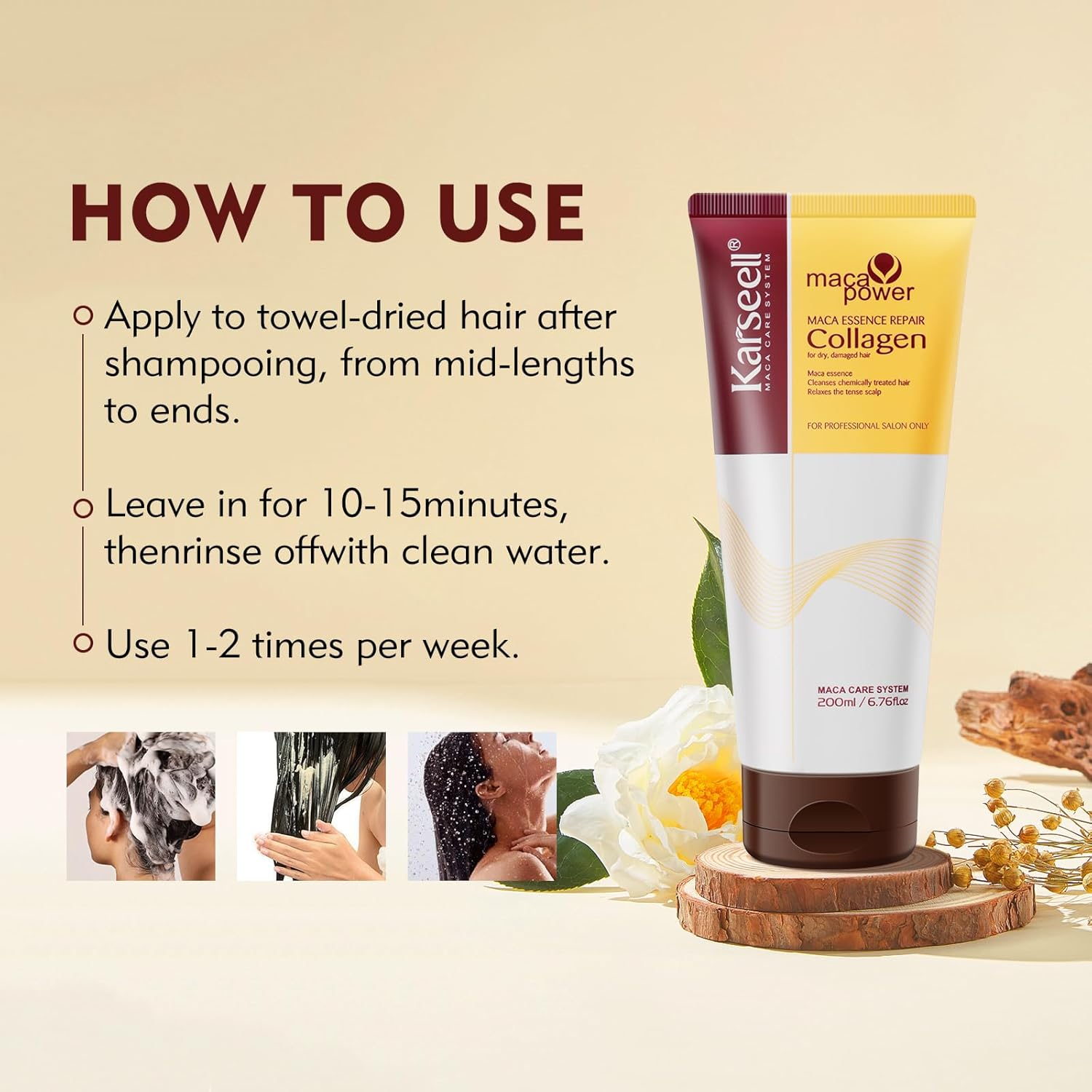 Karseell Collagen Hair Treatment Deep Repair Conditioning Argan Oil Collagen Hair Mask Essence for Dry Damaged Hair All Hair Types 200Ml image number 4