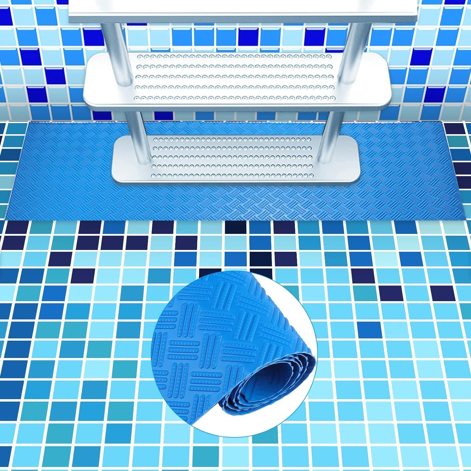 Swimming Pool Ladder Step Mat 16"X36" Non-Slip Protective Stability Swimming Pool Step Pad Waterproof Pool Mat anti Slip Protector Pad for above Ground Pools Liner and Stairs image number 2