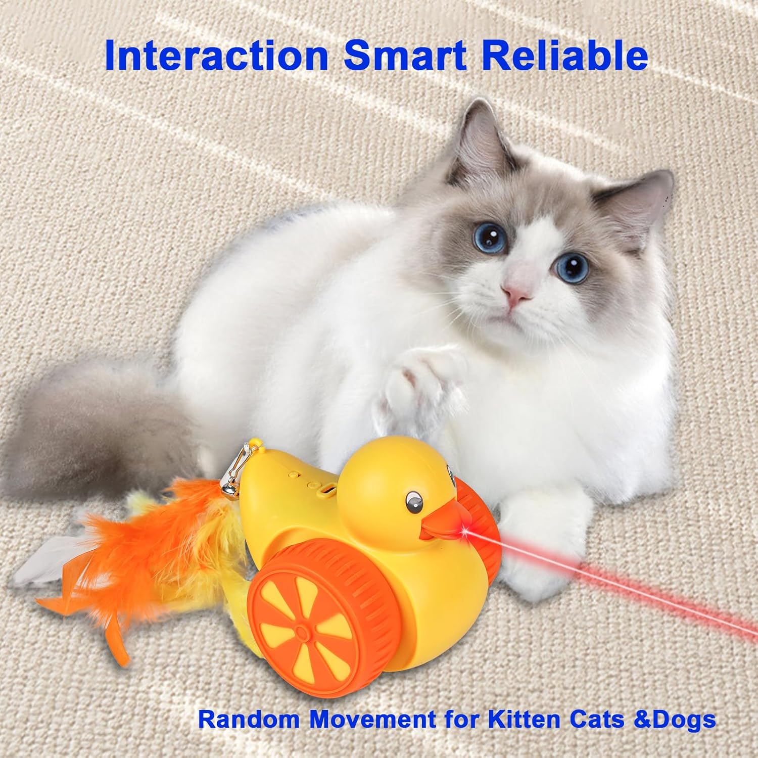 ABCOOL Robot Automatic Cat Toy with Random Trajectory Laser Feather for Smart Pet Kitten Dog Game Fun Exercise, 3 in 1 Duck Electric Indoor Rechargeable Automated Moving Playing Toy image number 4