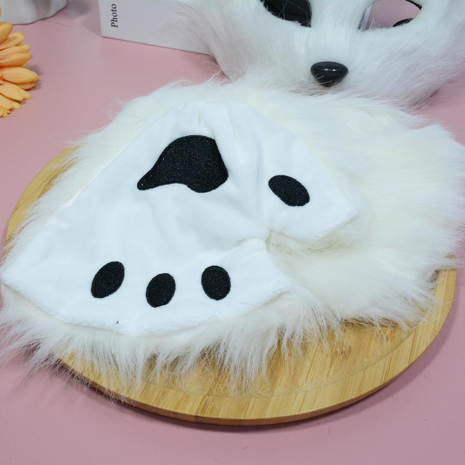 Furry Costume Wolf Costume for Girls Adult Kids Includes Fox Tail Plush Mask and Plush Paw Gloves Perfect for Halloween Costume Parties Christmas Events(White)