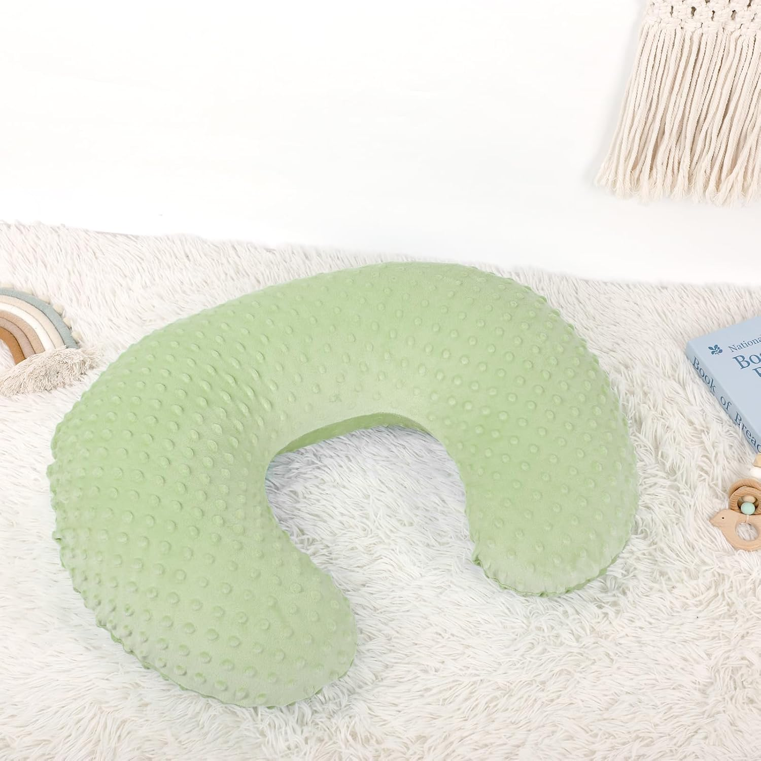 GFU Breastfeeding Pillow for Newborn with Dot Fabric Nursing Pillow Cover, Soft Comfortable Nursing Pillow for Breast Feeding and Bottle, Green - Green image number 6