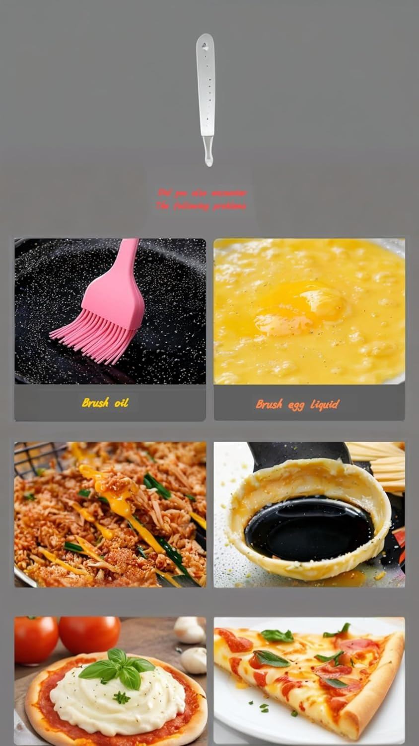 Silicone Pastry Brushes, Set of 6, Fine-Grade Heat-Resistant Basting Brushes for Oil & Butter, Non-Toxic Baking Tools for BBQ, Grilling, Cake & Bread Making, Easy Clean, Reusable