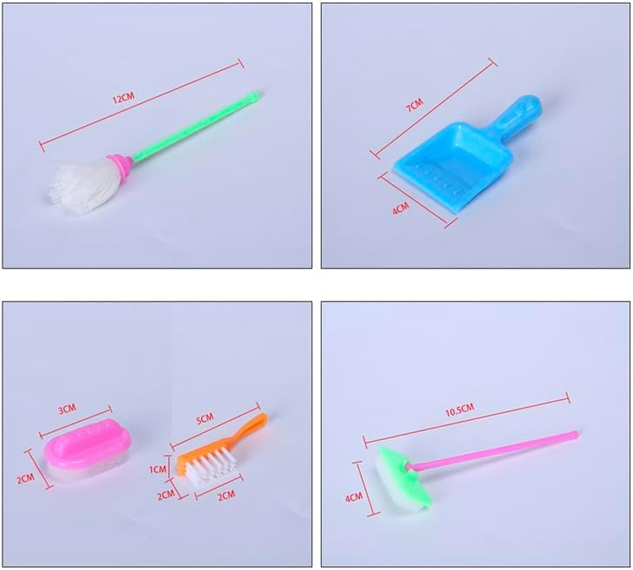 E-TING Cleaning Kit - 9PCS Dollhouse Miniature Playsets, Housework Supplies Tools Furniture Decoration Vacuum, Mop Dust Pan, Brush, Broom, Bucket Accessories for 7-11.5 Inch Dolls image number 5