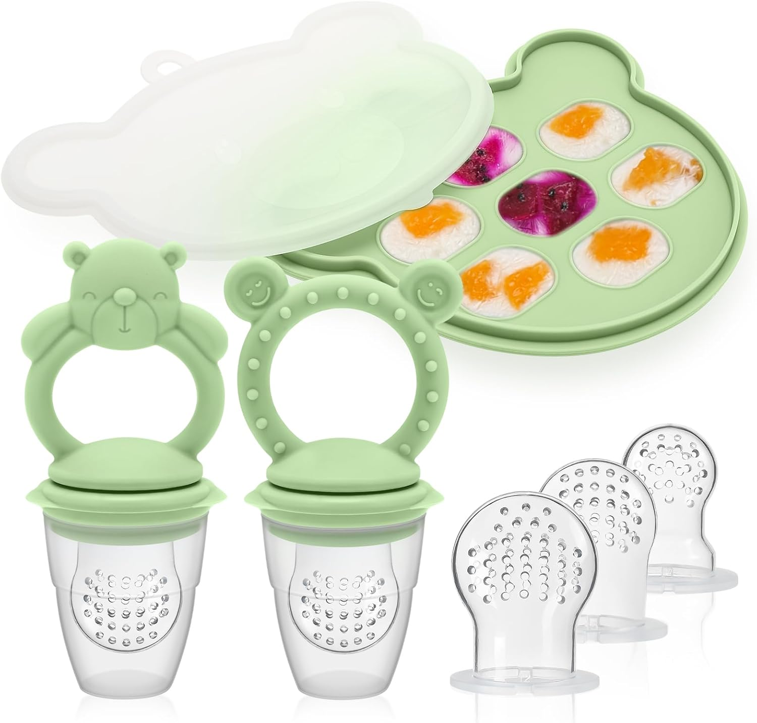 Baby Silicone Fruit Food Feeder Pacifier & Breastmilk Popsicle Freezer Molds, BPA Free Baby Food Storage Containers Frozen Ice Tray for Baby Feeding Safely, Infant Fruit Teething Toy