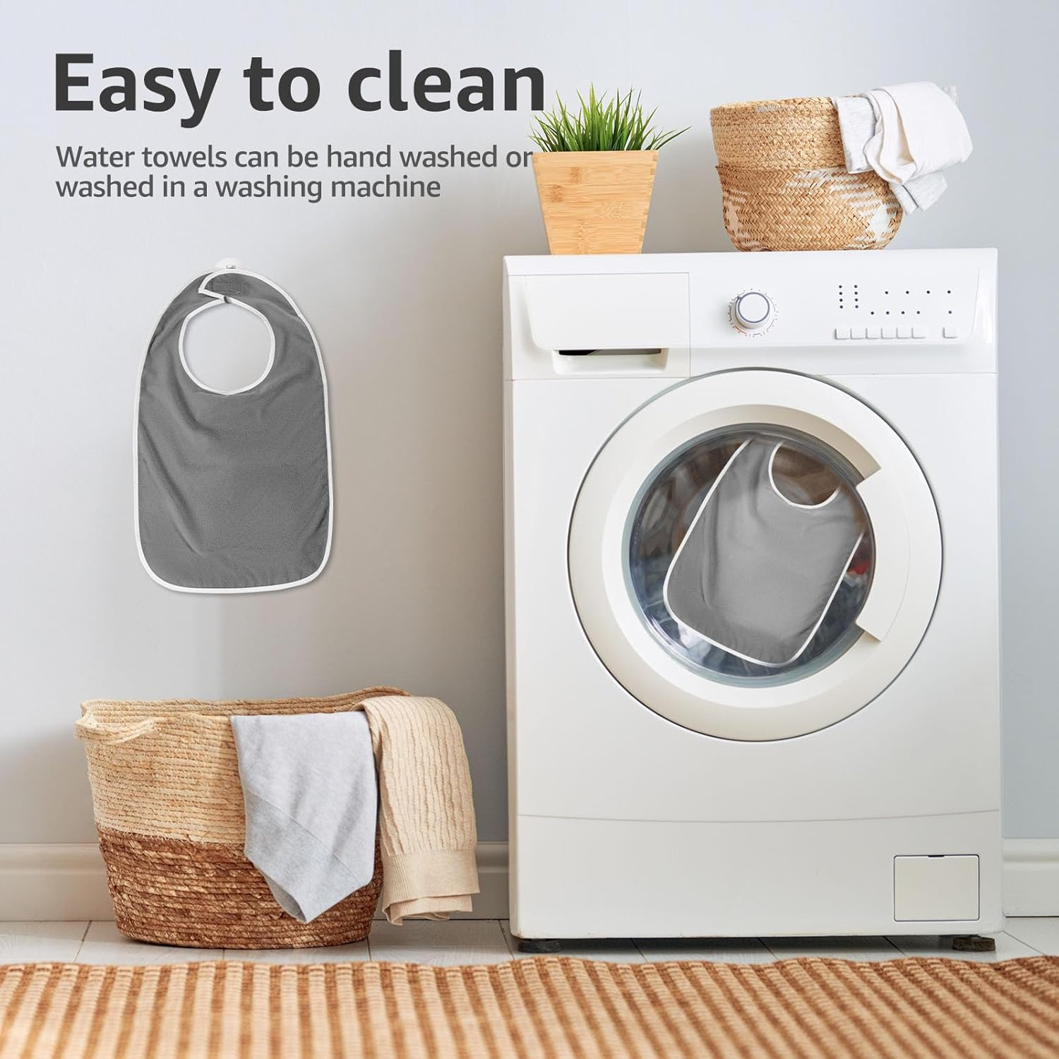 4 Pack Adult Bibs - Soft Polyester Terry Bibs, Adjustable Washable Drool Bibs for Adults Reusable Towel Bibs for Women Men Elderly Senior image number 2