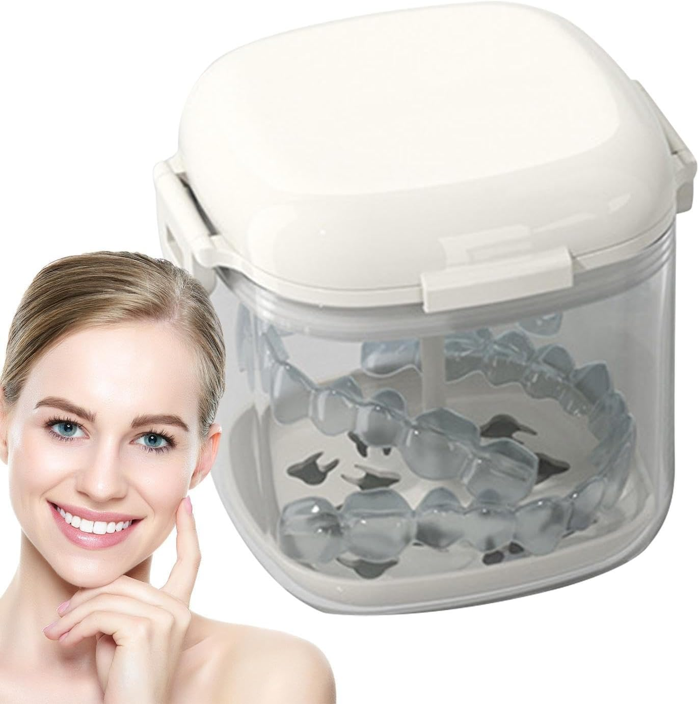 Retainer Case - Hierarchical Hollow Out Teeth Aligner Case with Brush,Food-Grade Orthodontic Box, Clear Denture Case for Carrying & Protecting Braces, Household, Travel Buniq image number 4