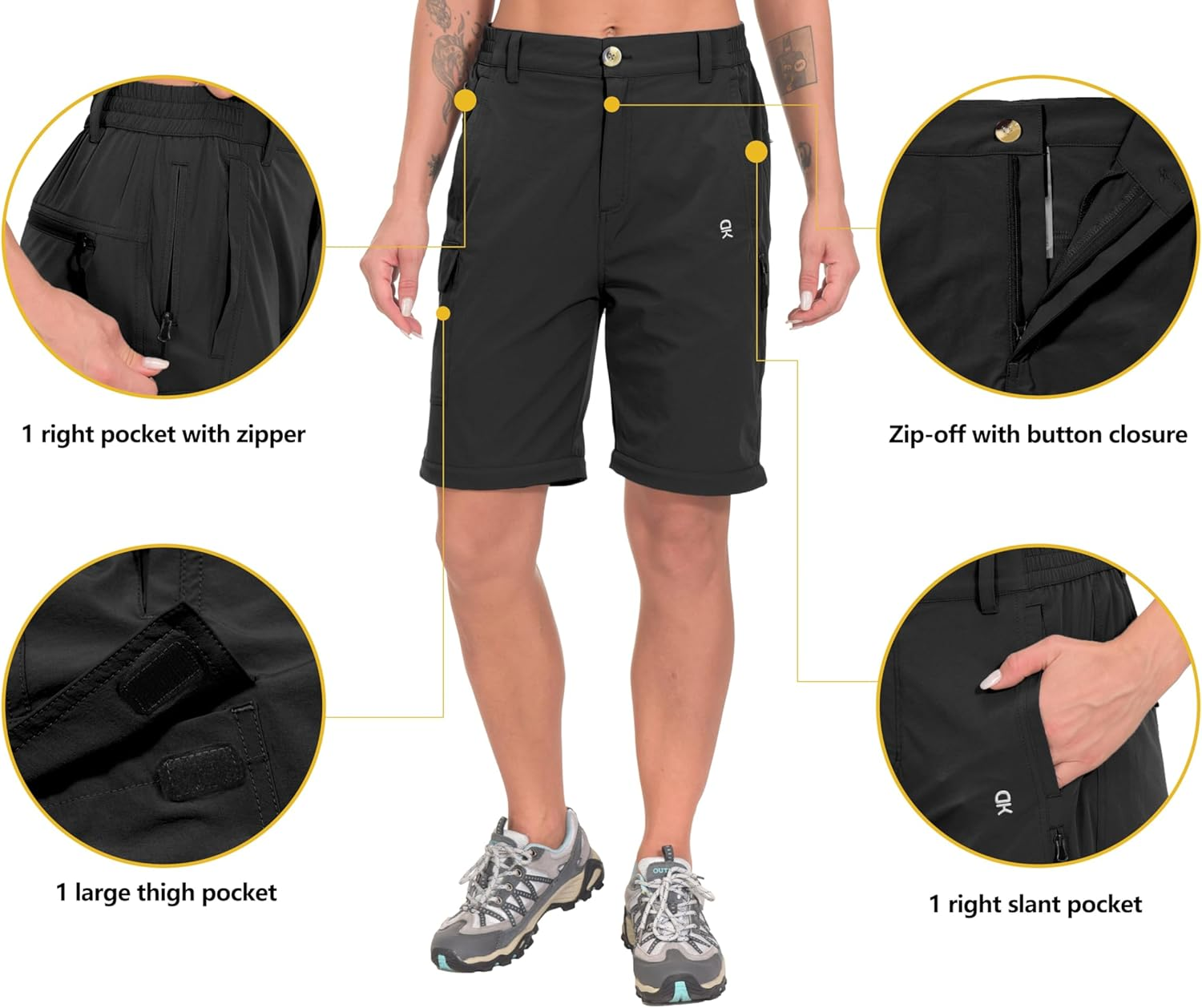 Little Donkey Andy Women'S Stretch Convertible Pants, Zip-Off Quick-Dry Hiking Pants Black Size XS image number 5