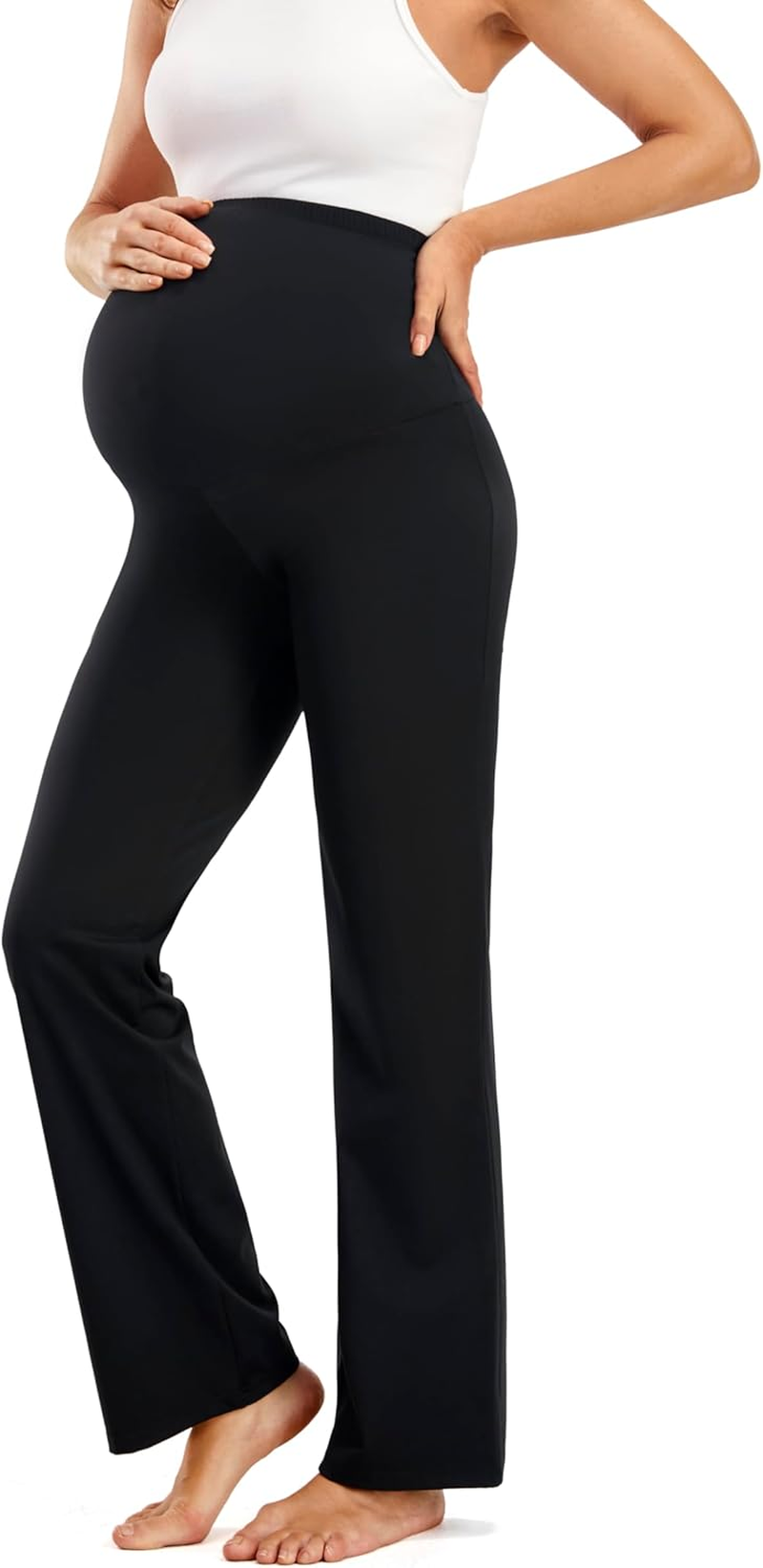 JOYSPELS Smooth Feeling Wide-Leg Maternity Leggings over the Belly Soft Pregnancy Yoga Lounge Pants for Women, Black, X-Large image number 2