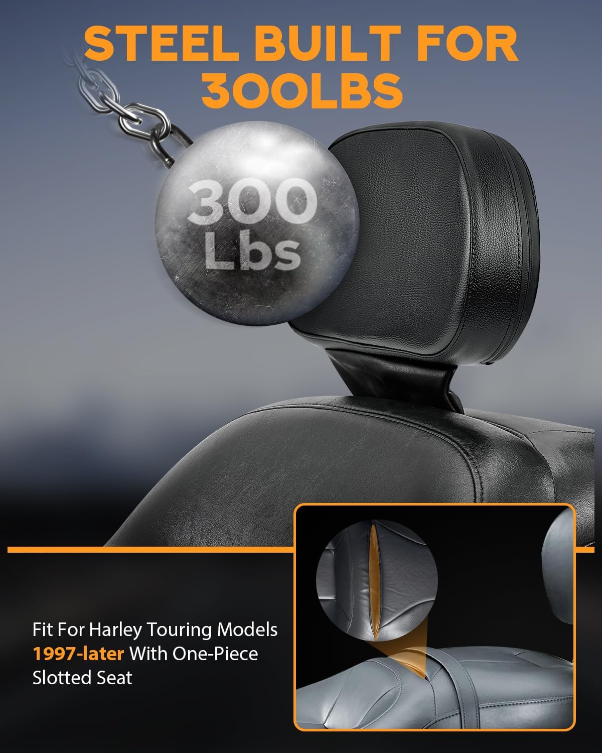 PBYMT Driver Rider Backrest, Adjustable Plug-In Back Rest Fit for Harley Davidson Touring Street Glide Road Glide Electra Glide Road King 1997-2024, Black image number 3