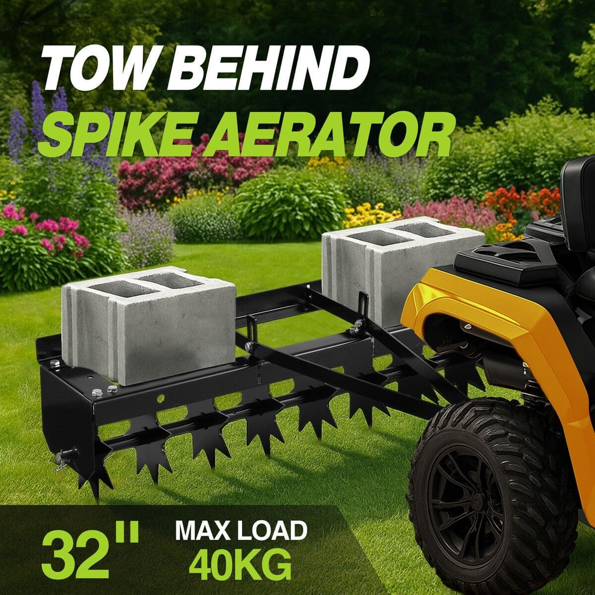 SHOGUN Tow behind Lawn Aerator Tractor 81Cm Pull Spike Grass Soil Penetrator Loosener Rolling Ride on Mower Hitch Heavy Duty Steel Tines Farm Garden Yard