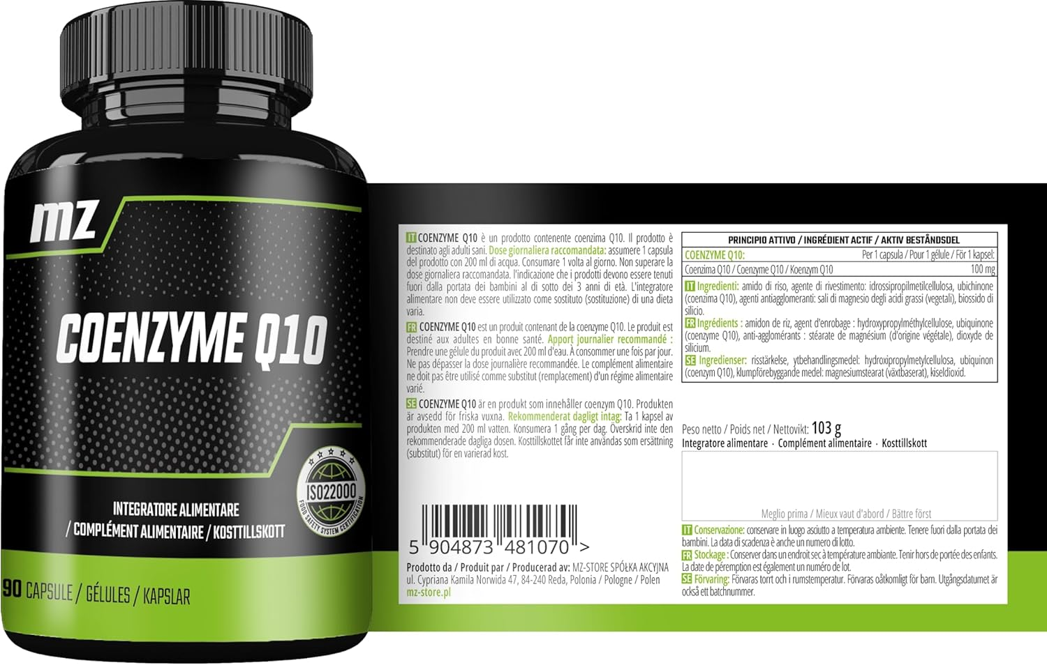 Coenzyme Q10 100Mg - 90 Capsules - 3 Months Supply - by MZ image number 1