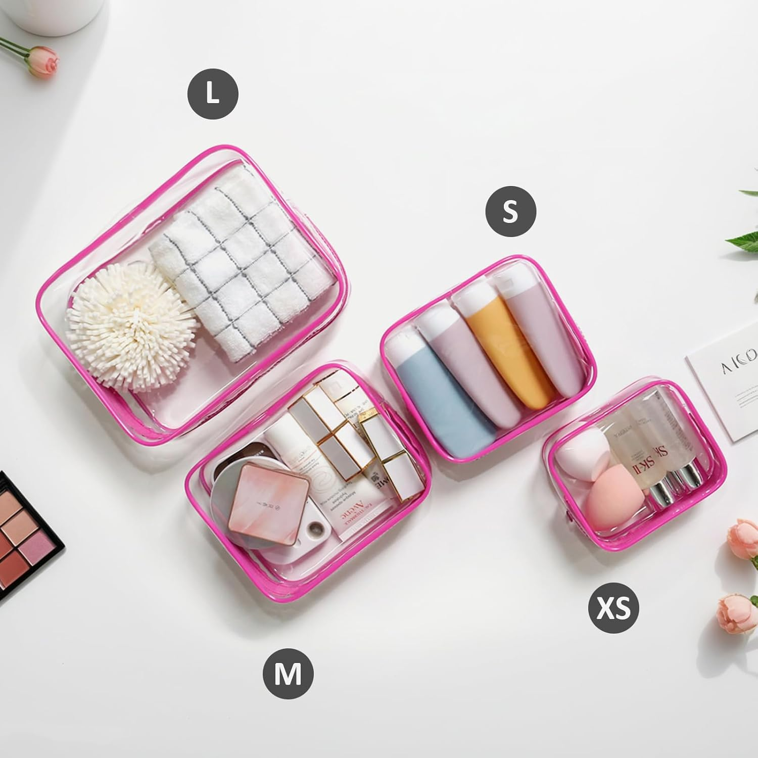 4 Packs Clear Bogg Beach Tote Bag with 4 Insert Hooks Accessories for Bogg Bags Travel Makeup Clean Toiletry Brush Organizer Cosmetic Divider Storage Inner Pouch (Bogg Clear Black, Pack of 8) image number 7