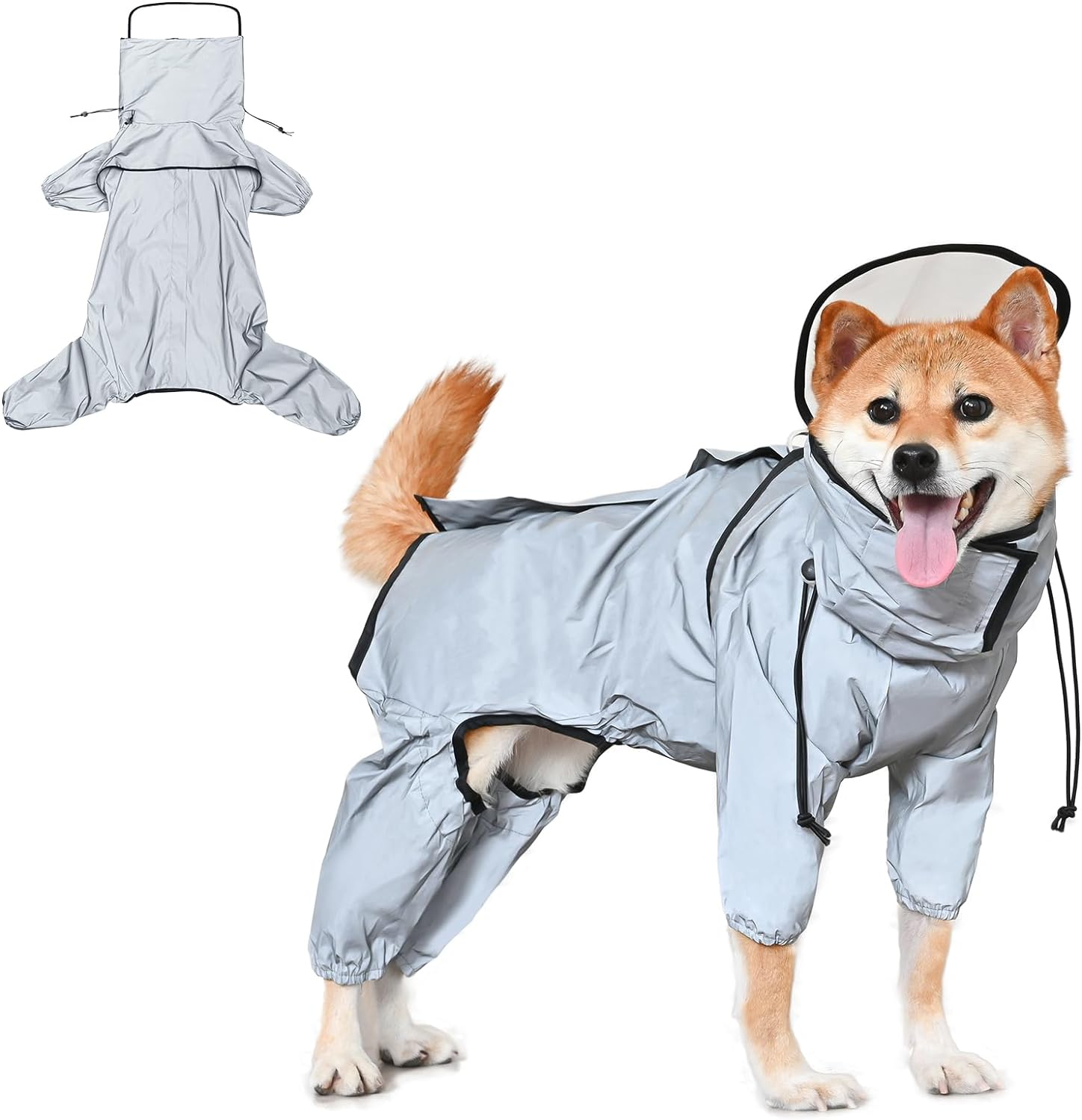 Avont Dog Raincoat - Waterproof Rain Jacket with Transparent Hood, Fully Reflective & Adjustable Pet Rain Poncho for Puppy -Grey (S) image number 4