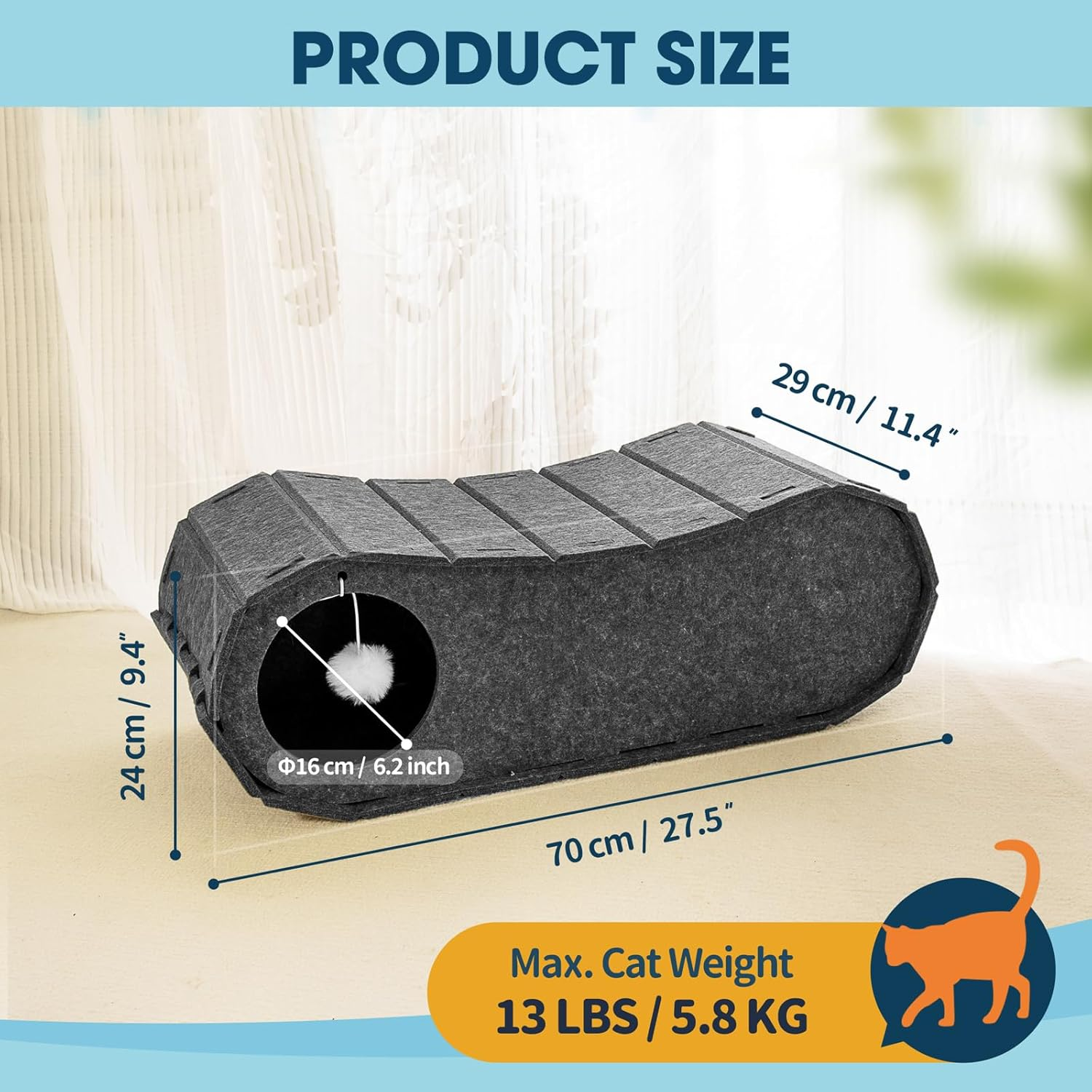 Cat Scratching Board Lounge Bed, Felt Material Cat Scratching House with Cat Ball Fetch Toy for Indoor Cats, Durable Cat Scratching Box, Reversible Cat House Scratches, Easy to Sweep image number 4