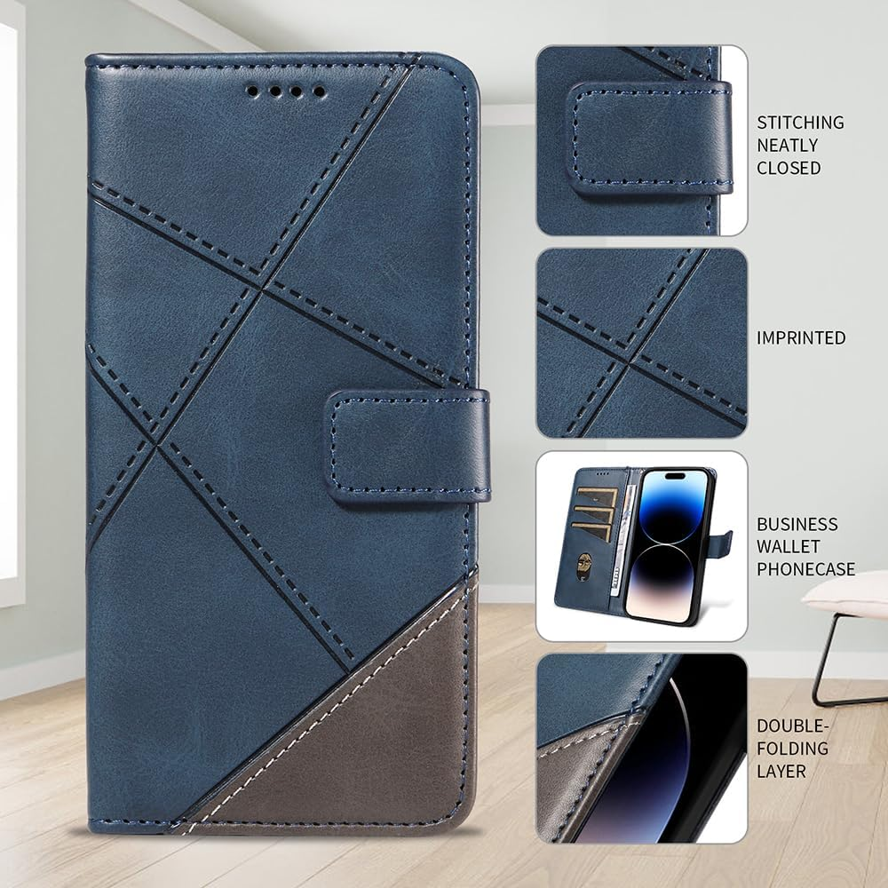 XINNI Phone Case for Samsung Galaxy A31, PU/TPU Flip Leather Shockproof Cover Magnetic Book Style Wallet, Blue image number 2