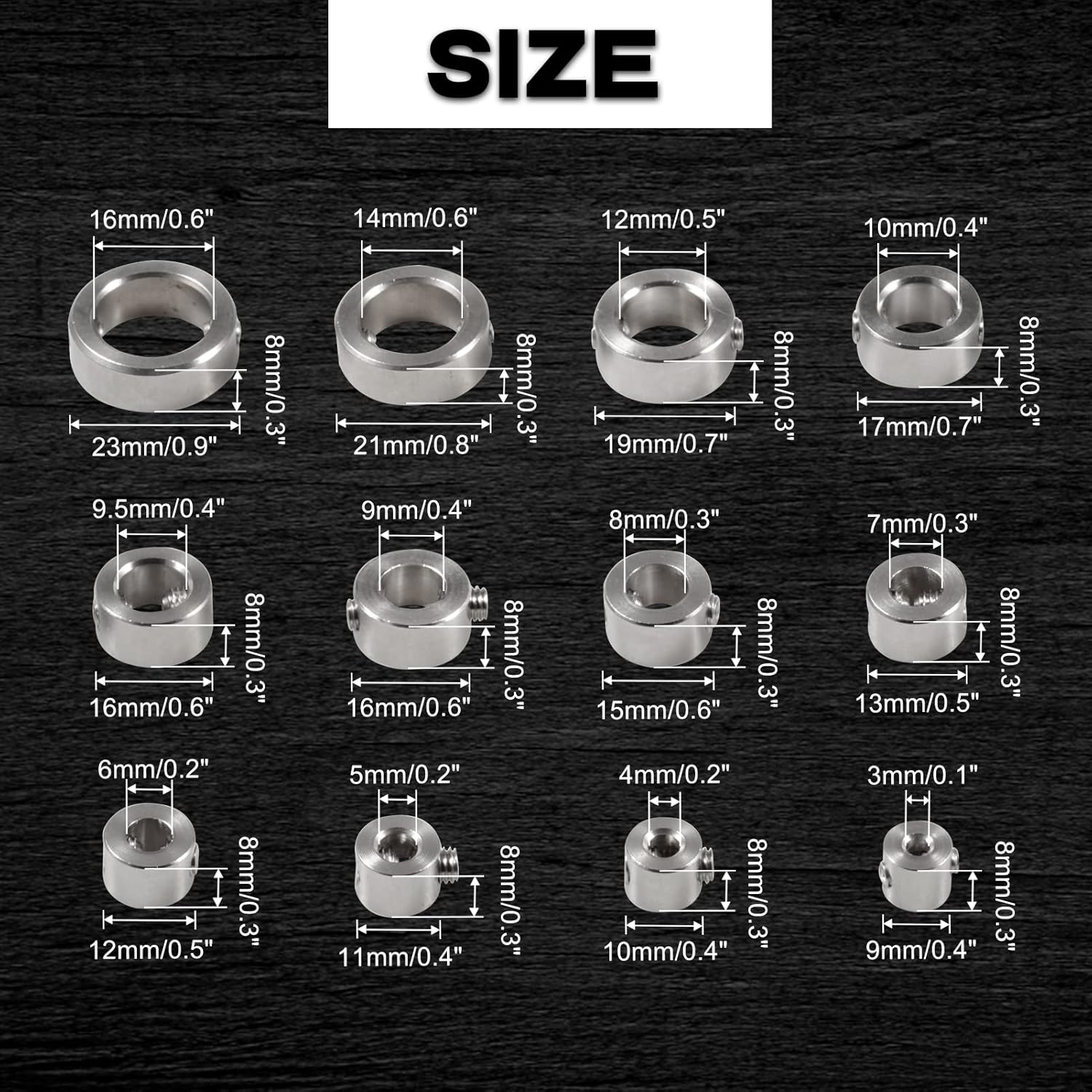 LEONTOOL 12 Pcs 3-16Mm Drill Bit Depth Stop Collar Set 304 Stainless Steel Drilling Limit Ring Drill Bit Stop Collar Set Stop Bit Collar Set Drill Tool with Hex Wrenches and Storage Box 17GD1119