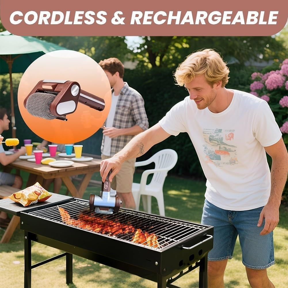 Sakerplus Electric Grill Cleaner, Bristle-Free Spinning Grill Brush with LED, Cordless Electric Brush Cleaner, Detachable 350 RPM Stainless Roller,Blast Away Burnt-On Food for Outdoor BBQ image number 3