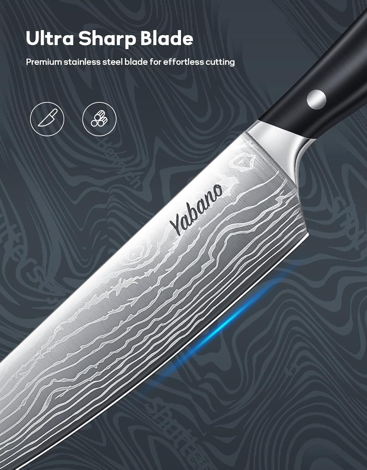 Yabano Knife Set, 14 Pieces German Stainless Steel Kitchen Knife Block Set, Kitchen Knife Block Set with Built-In Sharpener image number 4