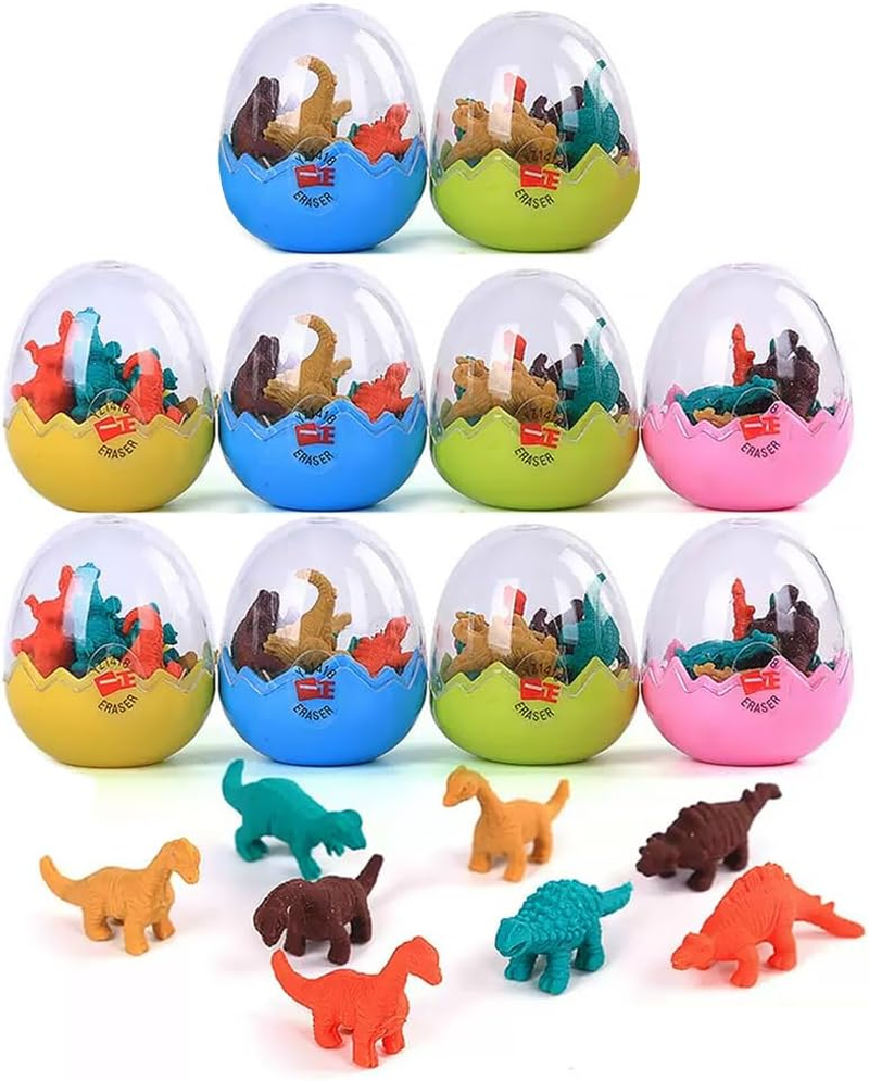 10 Pcs Dinosaur Erasers with Eggs, Mini Cute Dino Erasers Bulk for School Classroom Rewards Easter Basket Stuffers Fillers (Dinosaur) image number 5