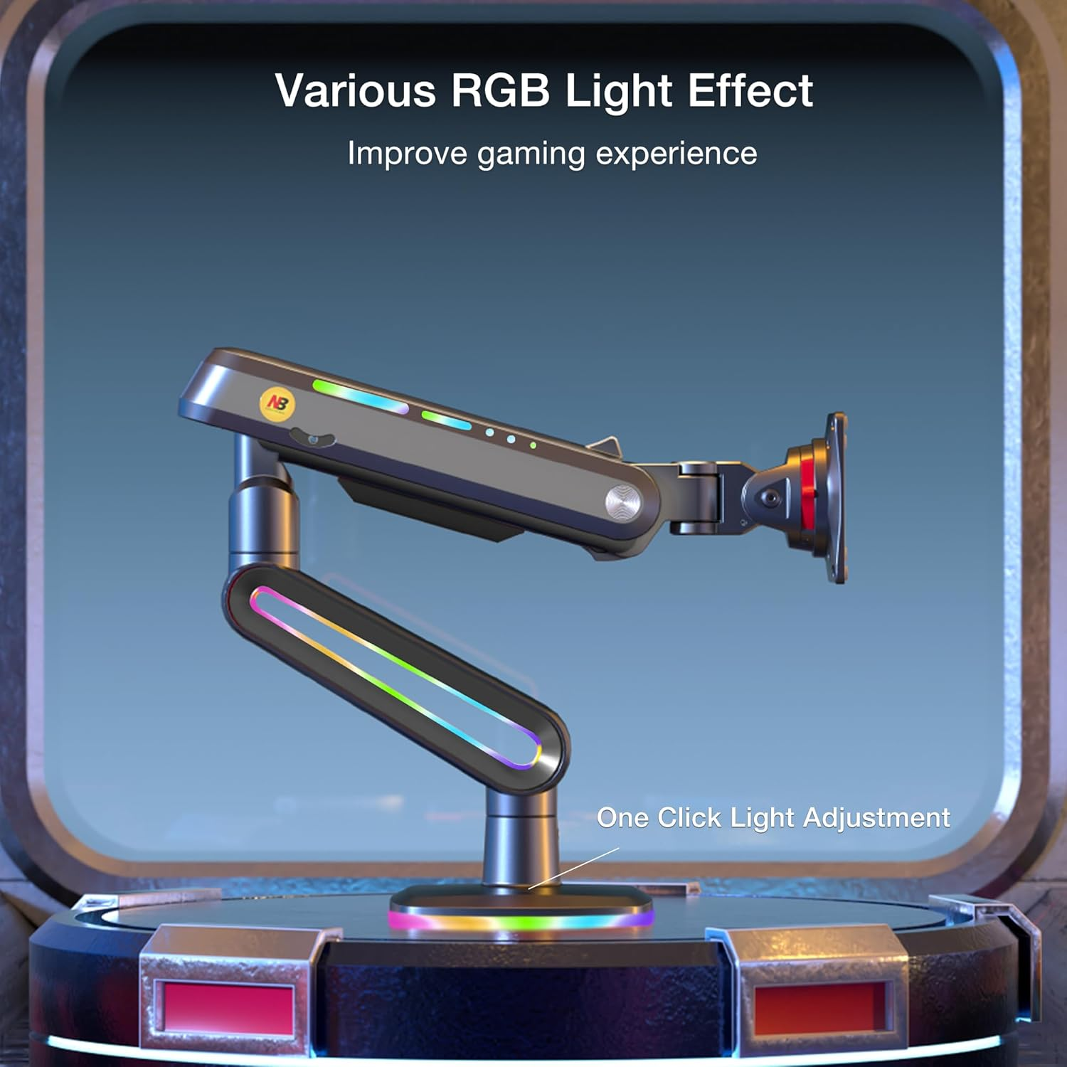 RGB Gaming Monitor Arm for Flat/Ultrawide/Curved Monitors 32 to 60 Inch, Heavy Duty Monitor Stand Load up to 20 Kg, VESA 75/100 Mm Monitor Mount F6-G - Blue image number 3