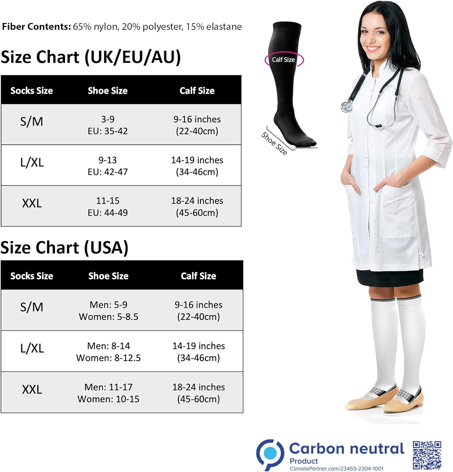 Azengear Compression Socks for Men, Women (20-30 Mmhg) anti DVT Calf Support Stockings, Flight Travel, Swollen Legs, Varicose Veins, Running, Sport, Nurses, Shin Splints, Pregnancy image number 2