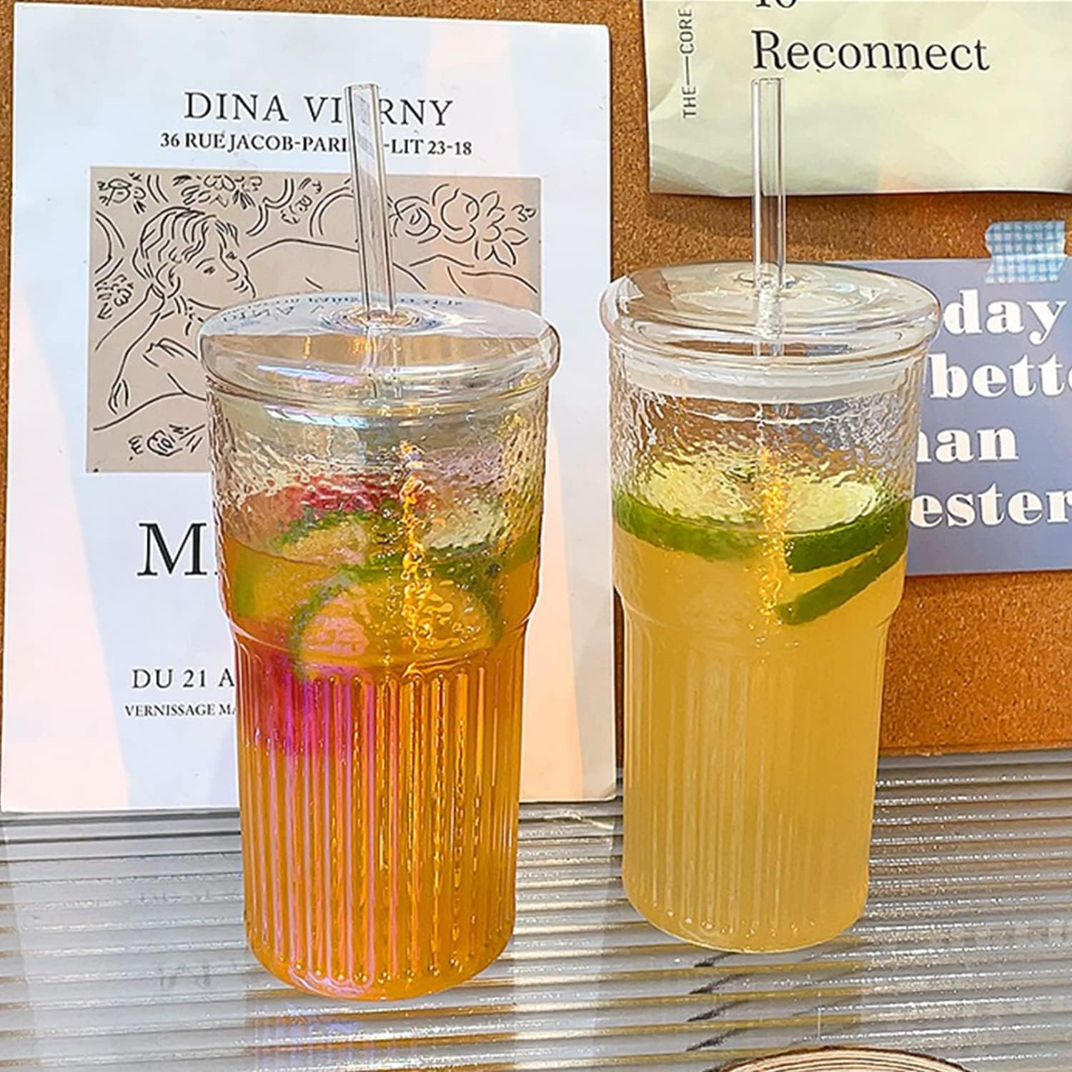 2 Packs 20 Oz Glass Cups with Lids and Straws, Glass Coffee Tumbler, Tumbler Water Glass, Water Bottle, Thick Wall Glass Coffee Mug Iced Tea Cup (Clear (2Pcs 20Oz)) - Transparent image number 5