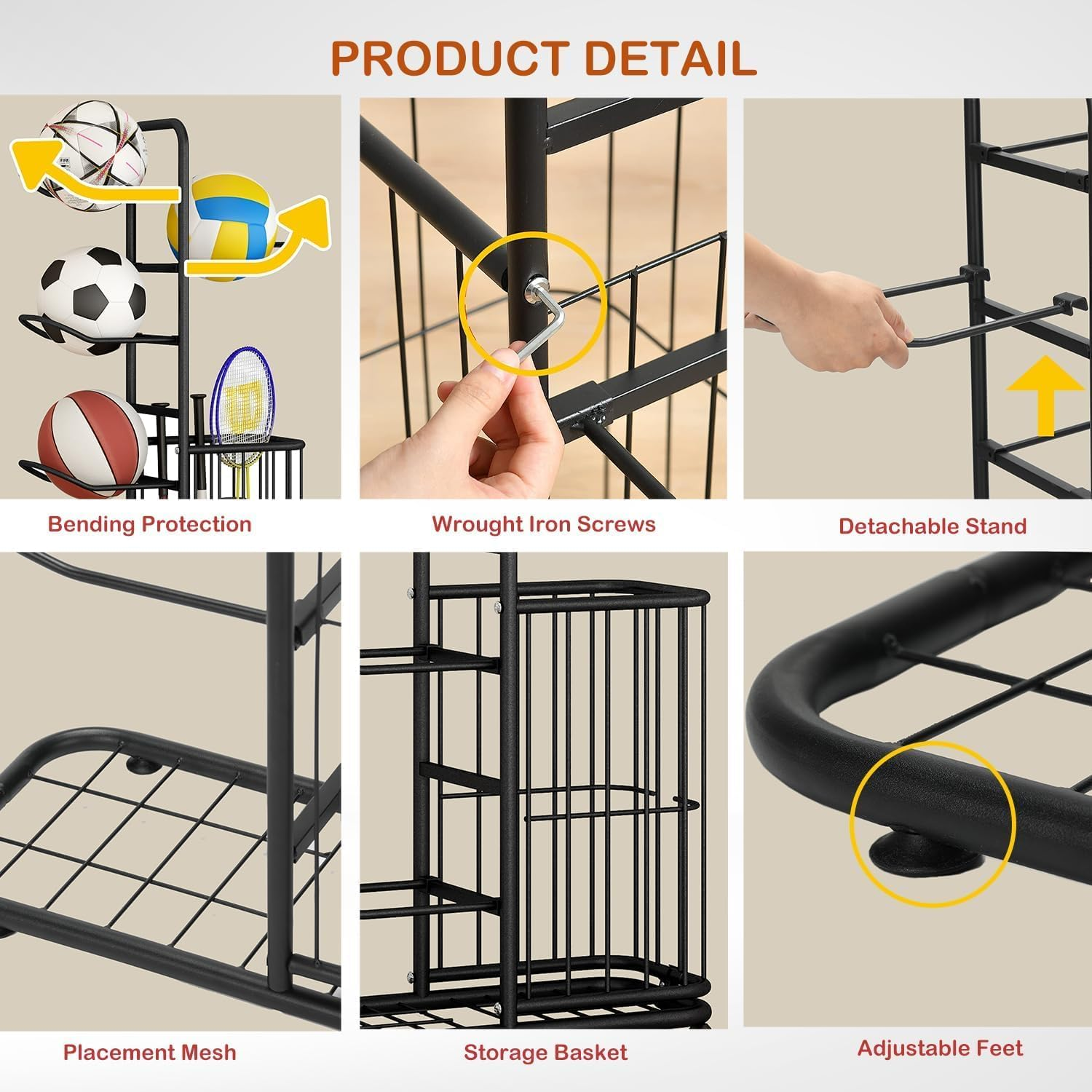Homodoskey Ball Storage Rack, Football Stand, Ball Storage Garage, Ball Holder, Sports Equipment Storage for Garage, Basketball Organizer Rack with Basket image number 4