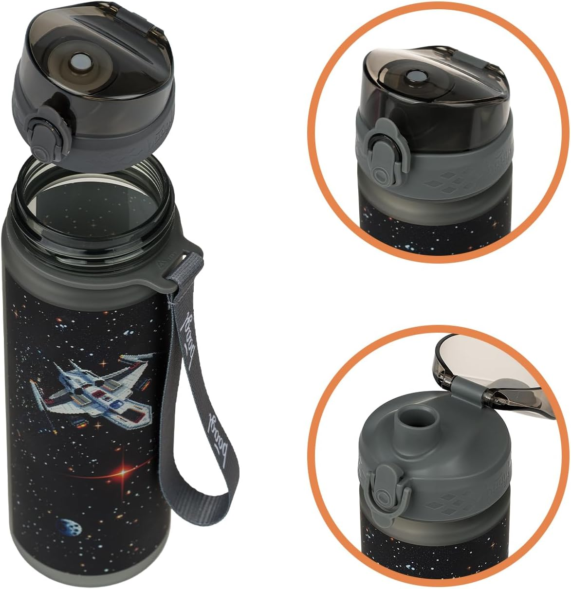 Baagl Children'S Drinking Bottle, Leak-Proof Water Bottle, 500 Ml, School and Sports Football Bottle for Boys and Girls, Tritan, Casual Drinks Bottle, School Drinking Bottle (Pixel Space) - Blue Logo image number 7