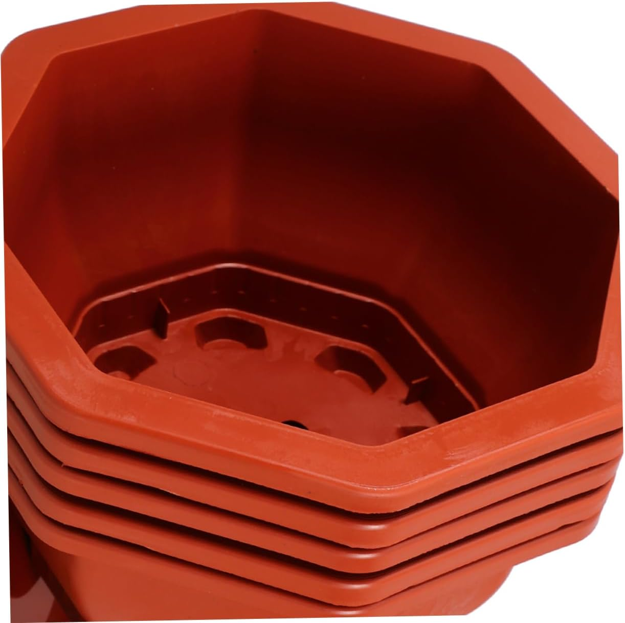 KONTONTY Octagonal Red Plant Pots 5Pcs with Saucers Thickened Plastic Indoor Plant Pots Outdoor Planters Small Indoor Planter for Home Gardening image number 6