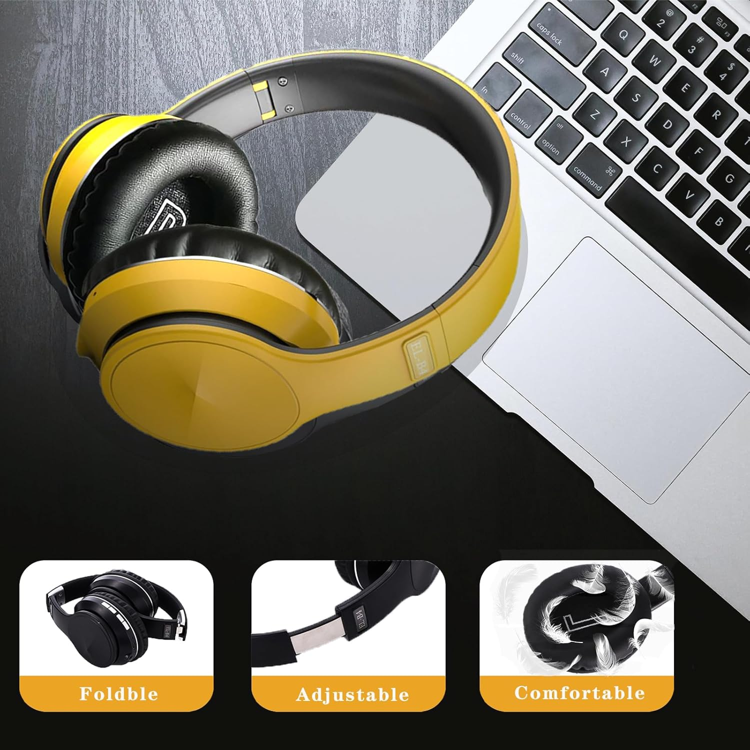 Active Noise Cancelling over Ear Headphone Bluetooth Wireless Headphones with Microphone Deep Bass Foldable Comfortable Headphones for Online Class, Home Office, Pc/Cell Phones/Game B4-Yellow - B4-Yellow image number 6