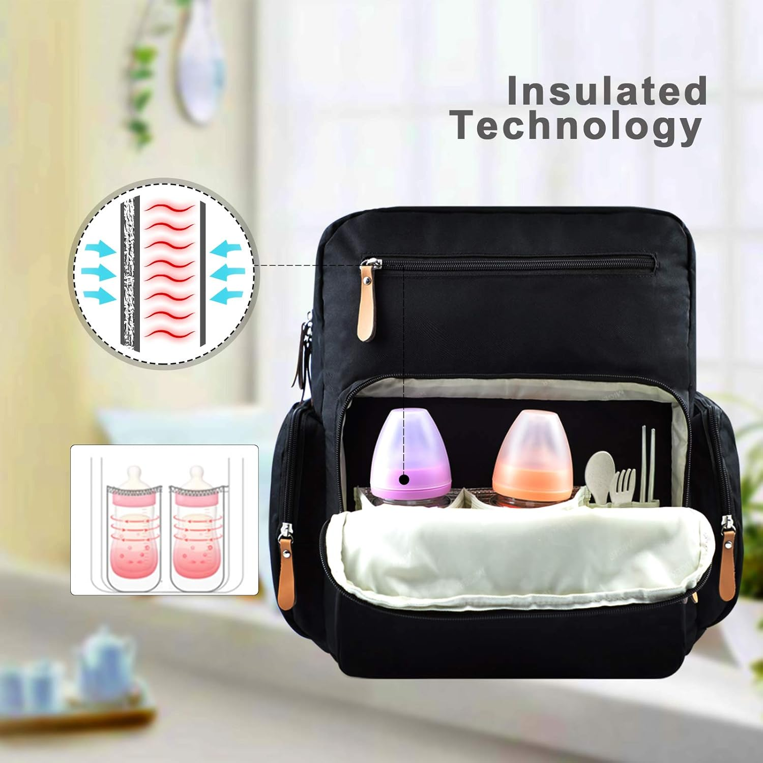 Land Backpack Diaper Bag for Mom/Dad, Baby Care Nappy Bag for Boys/Girls, Waterproof Travel Knapsack, Changing Pad (Pure Black)