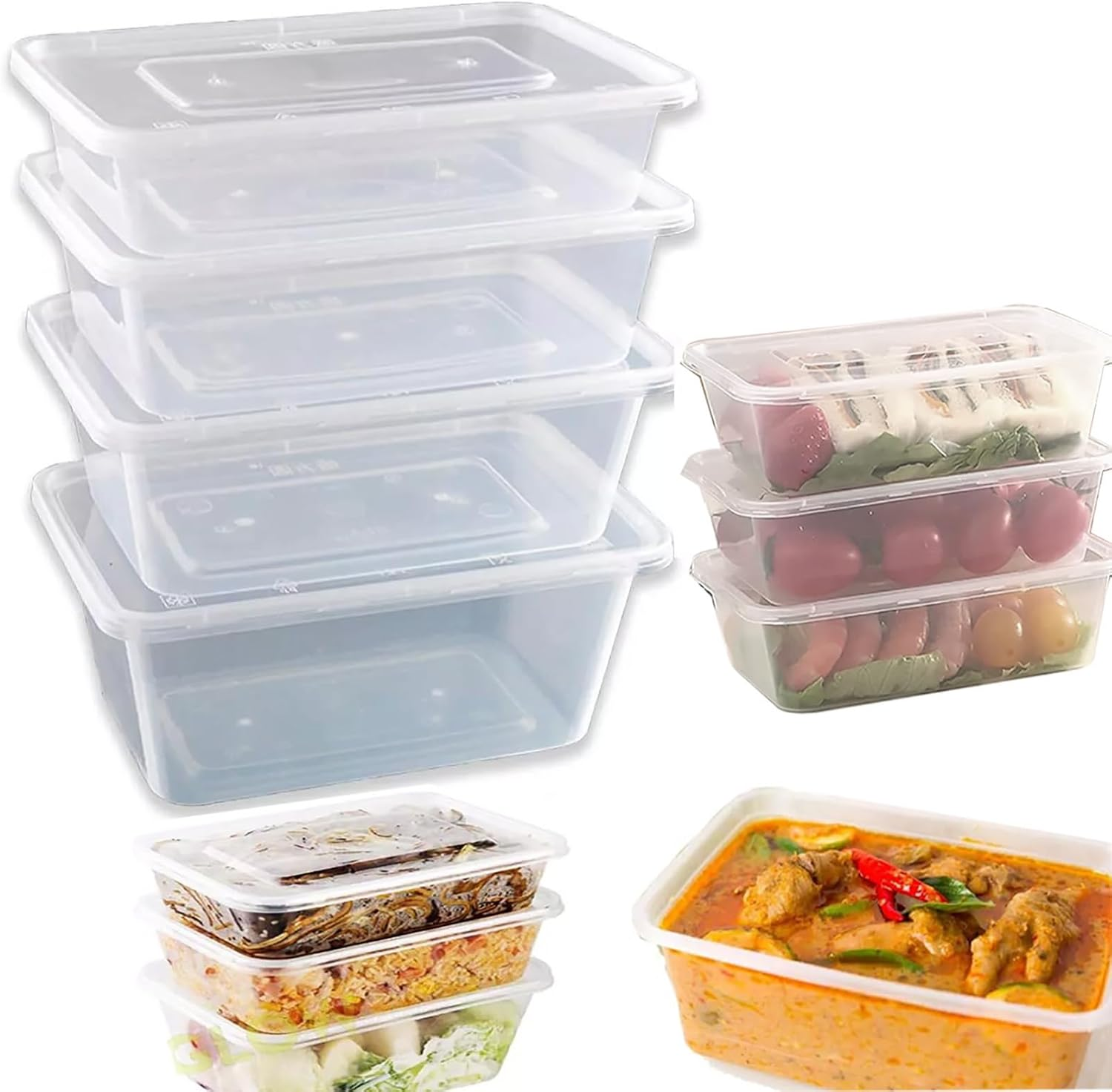 100 SETS Takeaway Containers with Lids,650Ml, Microwave Safe, Refrigerator Safe, Dishwasher Safe, Reuse Bento Box BPA Free, Plastic Food Containers, Food Packaging Container, Restaurant image number 1