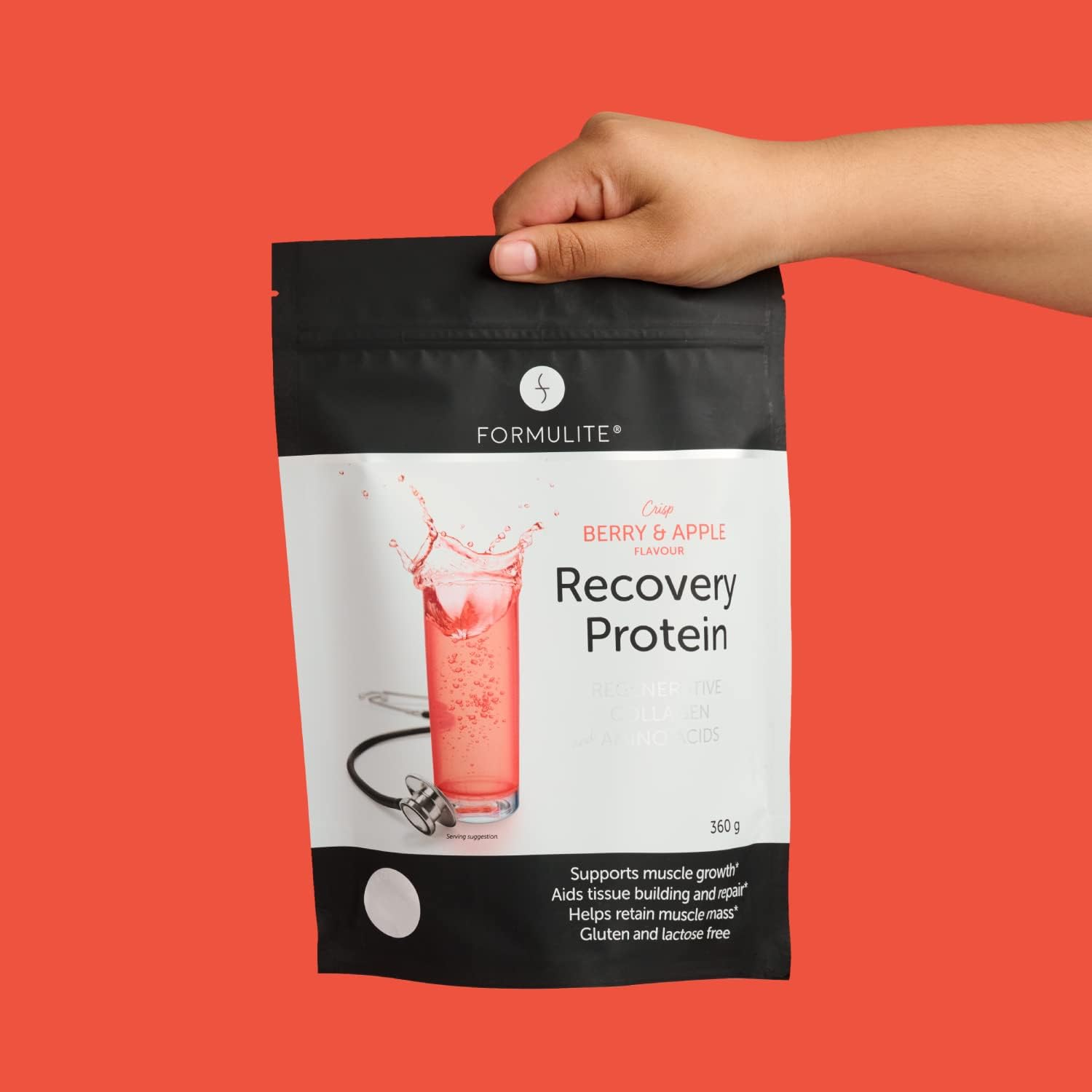 Formulite Recovery Protein Pouch 500G, with Collagen and Amino Acids, High Protein, Low Carb, Low Sugar, Gluten Free, Dairy Free for Men and Women (Berry Apple) image number 1