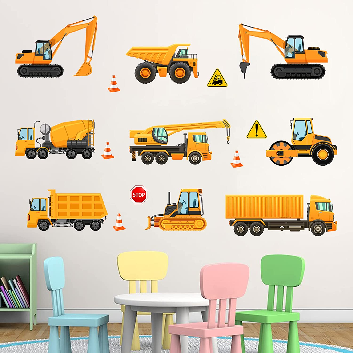 Construction Wall Decals Glow in the Dark Wall Stickers City Vehicles Car Wall Decal Luminous Truck Excavator Tractor Decals Transportation Sticker Boys Kids Bedroom Playroom Nursery Ceiling Decor