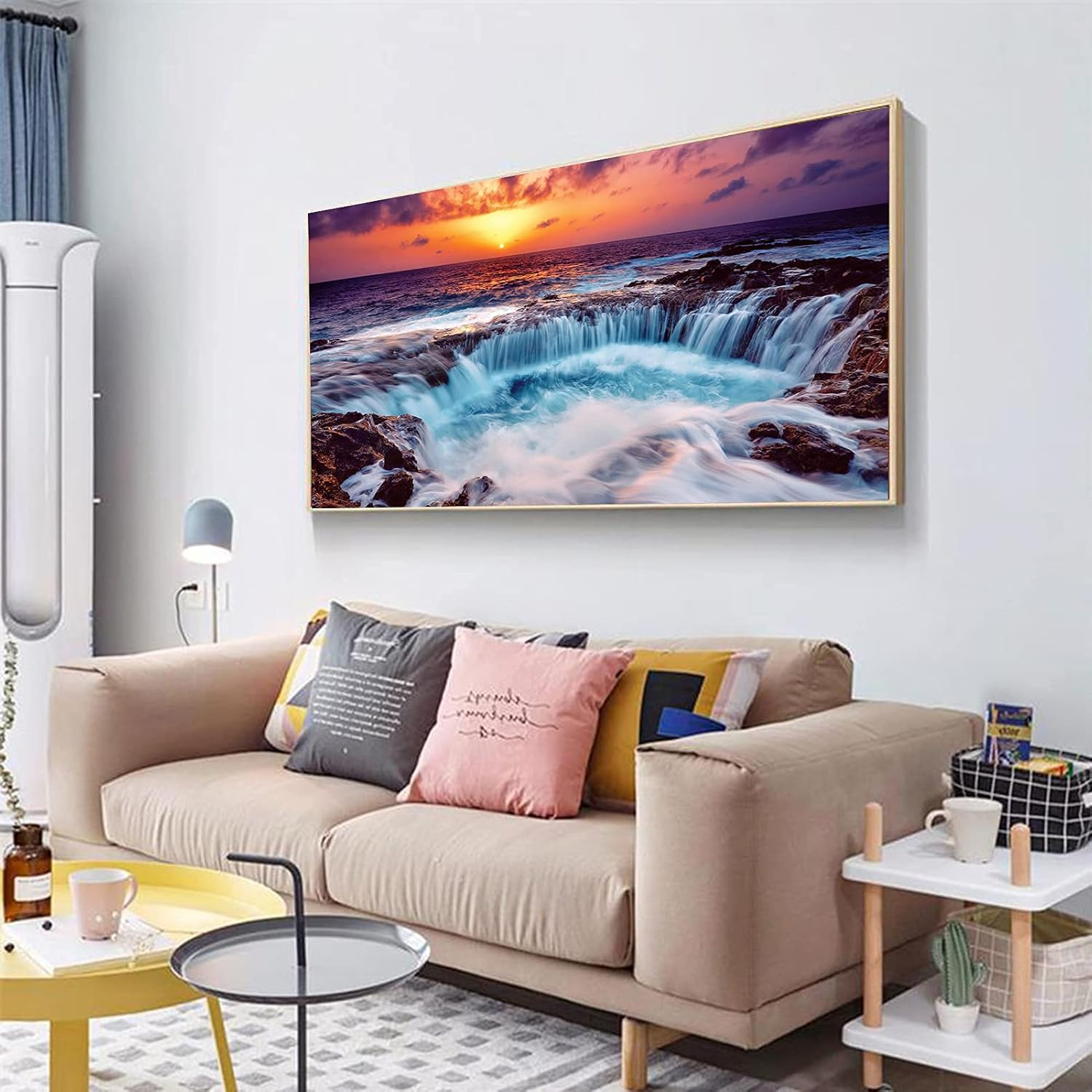 JATOK Diamond Painting Kits for Adults, DIY 5D Diamond Painting Paint Large Sunset Waterfall (35.5X15.7Inch) by Number with Gem Art Drill Diamond Painting Kits for Kids for Home Wall D&eacute;cor, Gifts