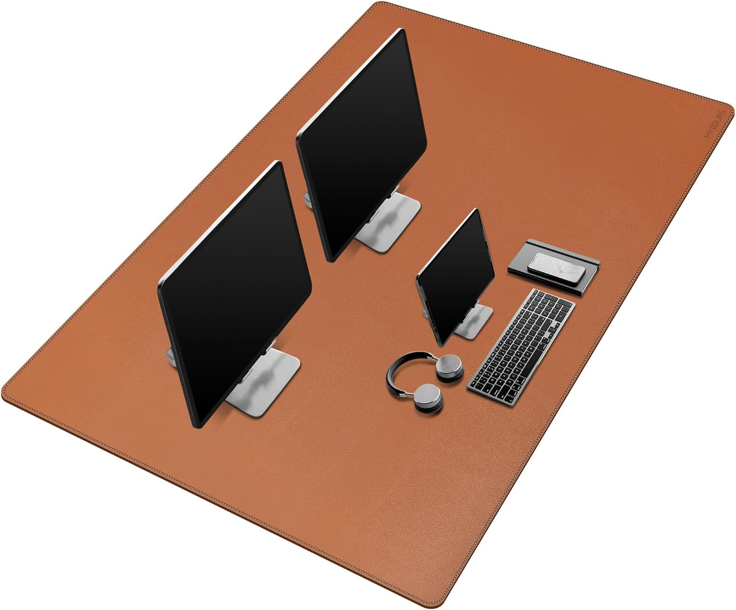 Mydours Dual-Sided Desk Pad, 100X50Cm Large Mouse Pad Natural Cork & PU Leather for Office and Home Work, Waterproof Computer Desk Mats Protector on the Top of Desks (Brown)