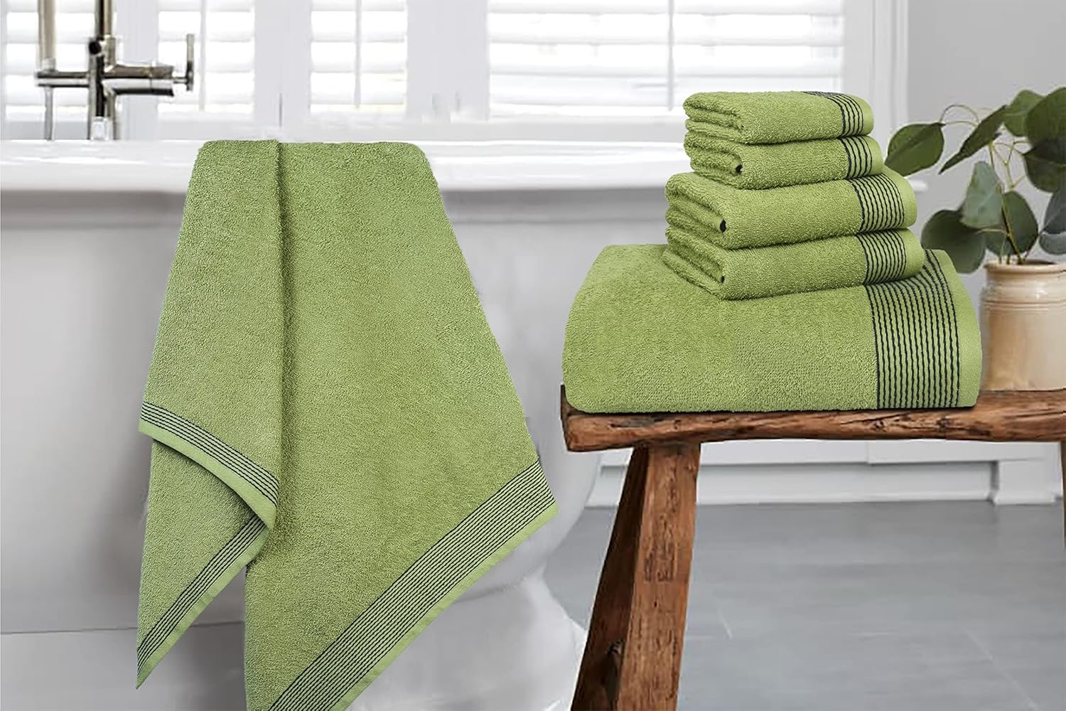 Belizzi Home 100% Cotton Ultra Soft 6 Pack Towel Set, Contains 2 Bath Towels 28X55 Inchs, 2 Hand Towels 16X24 Inchs & 2 Washcloths 12X12 Inchs, Compact Lightweight & Highly Absorbant - Kiwi Green - Brown image number 4