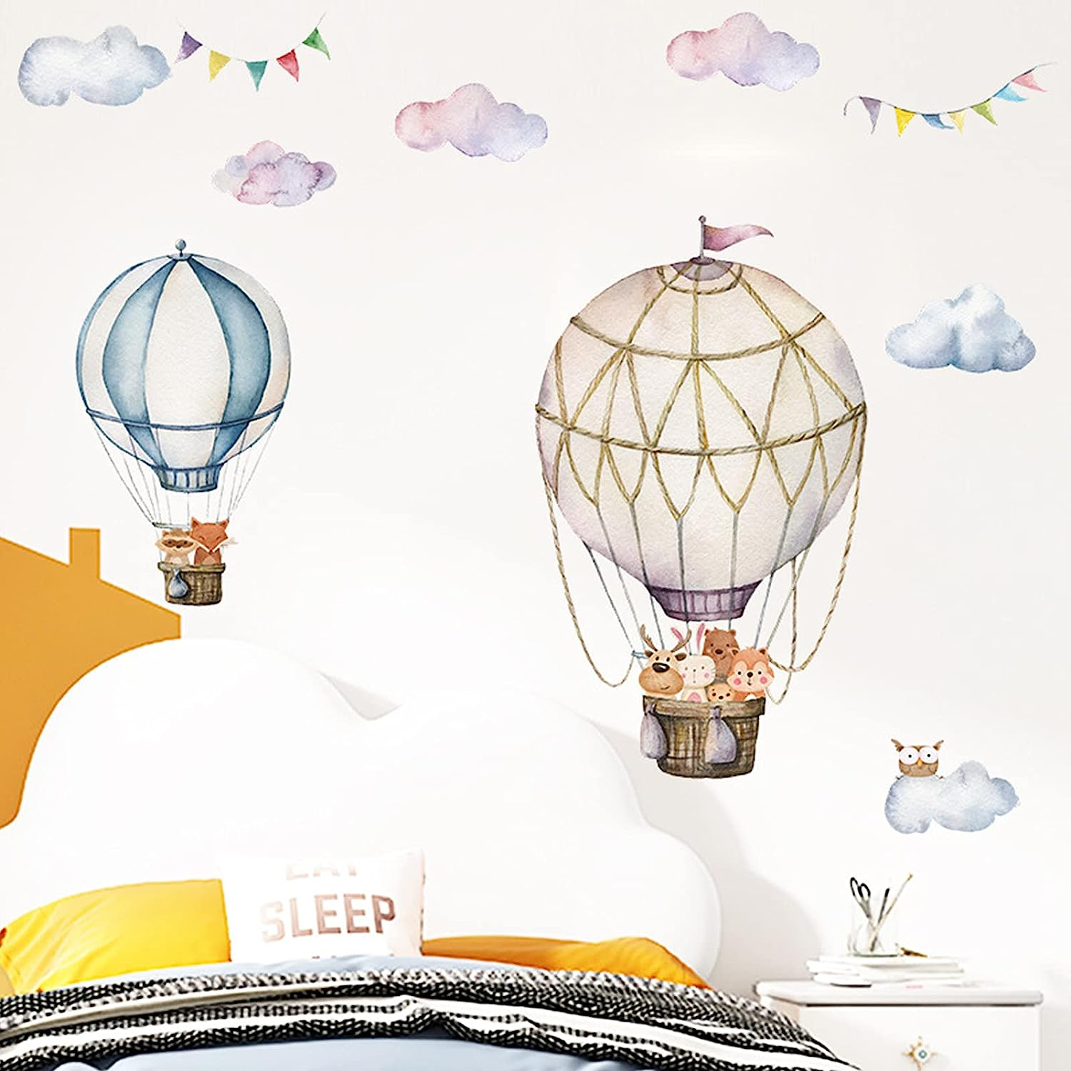 Hot Air Balloon Wall Stickers Cloud Animal Balloons Window Decals Murals Wall Art Decorative Sticker for Kids Living Room Bedroom Nursery Playroom Cute Holiday Jungle Party Decor Supplies image number 5