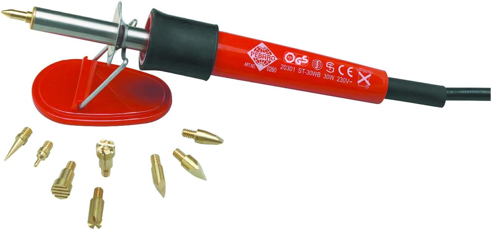 Pebaro Glorex 6 1671 001 Pyrography Pen with 9 Brass Attachments with Support Stands, Power Connection Euro Plug 230 V / 30 W for Burning on Wood, Leather, Cork and Other Materials image number 6