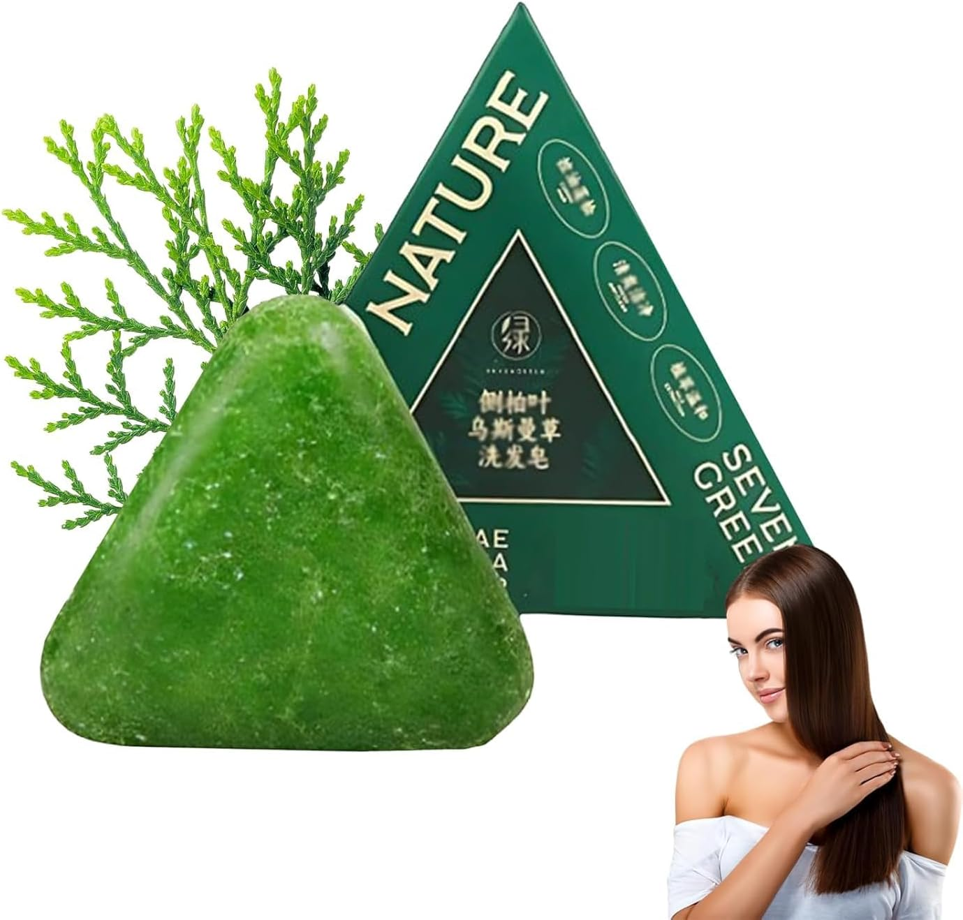 Nature Triangle Shampoo Bar, Natural Cypress Leaf Usman Grass Solid Shampoo Bar, Nature Seven Green Shampooba, Rich Lather, Calming & Strengthens Hair for All Hair Types (1PCS)