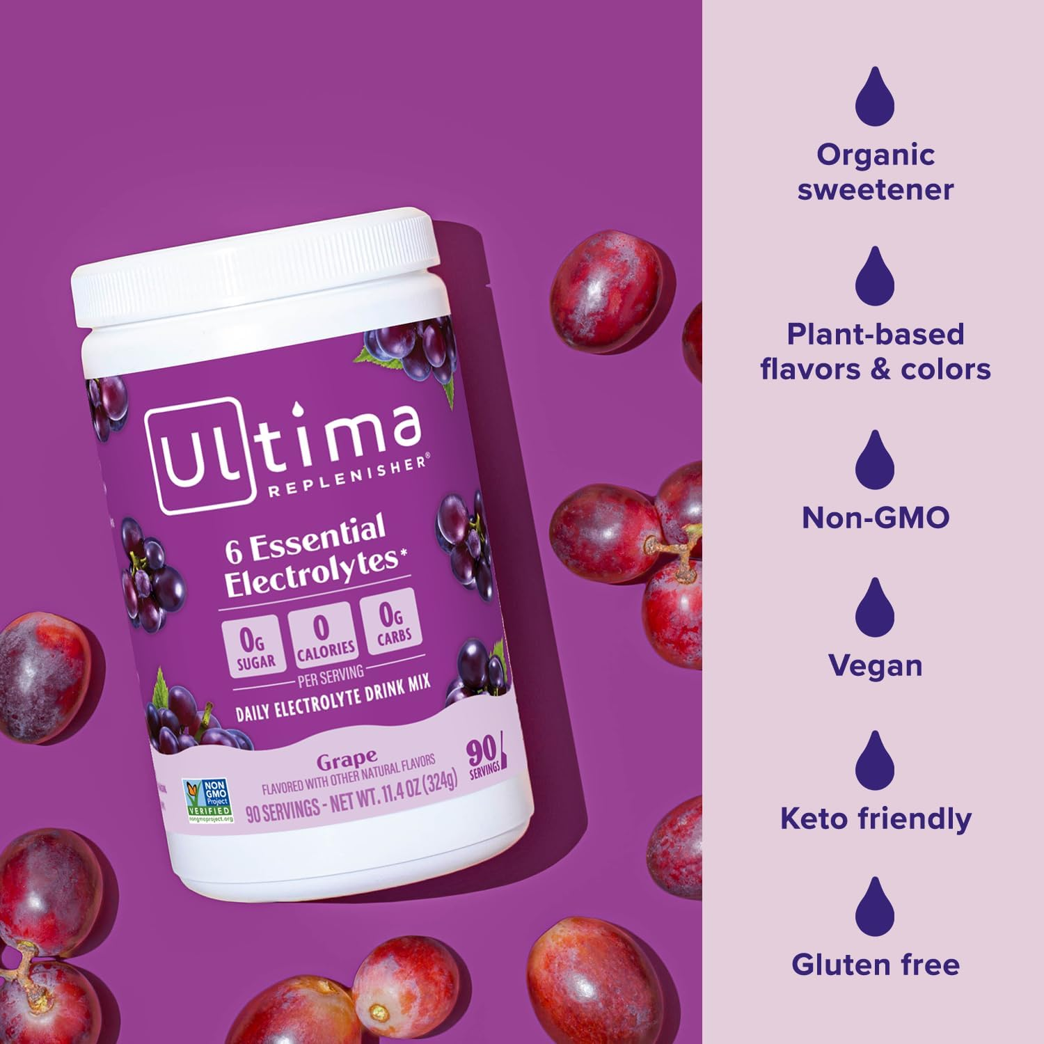 Ultima Hydrating Electrolyte Powder, Grape, 90 Servings, No Sugar, 0 Carbs or Calories, Keto, Gluten-Free, Paleo, Non-Gmo, Vegan, with Magnesium, Potassium, Calcium image number 5